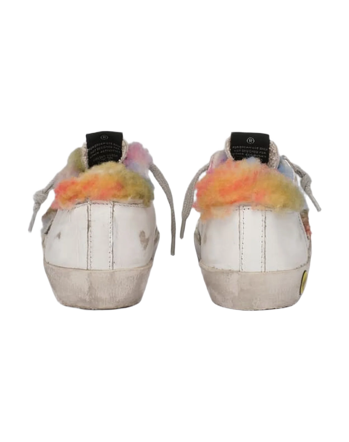 Kids | Super-Star Sneakers with Rainbow Shearling Inserts | White x Multicolor x Ice - Image 3