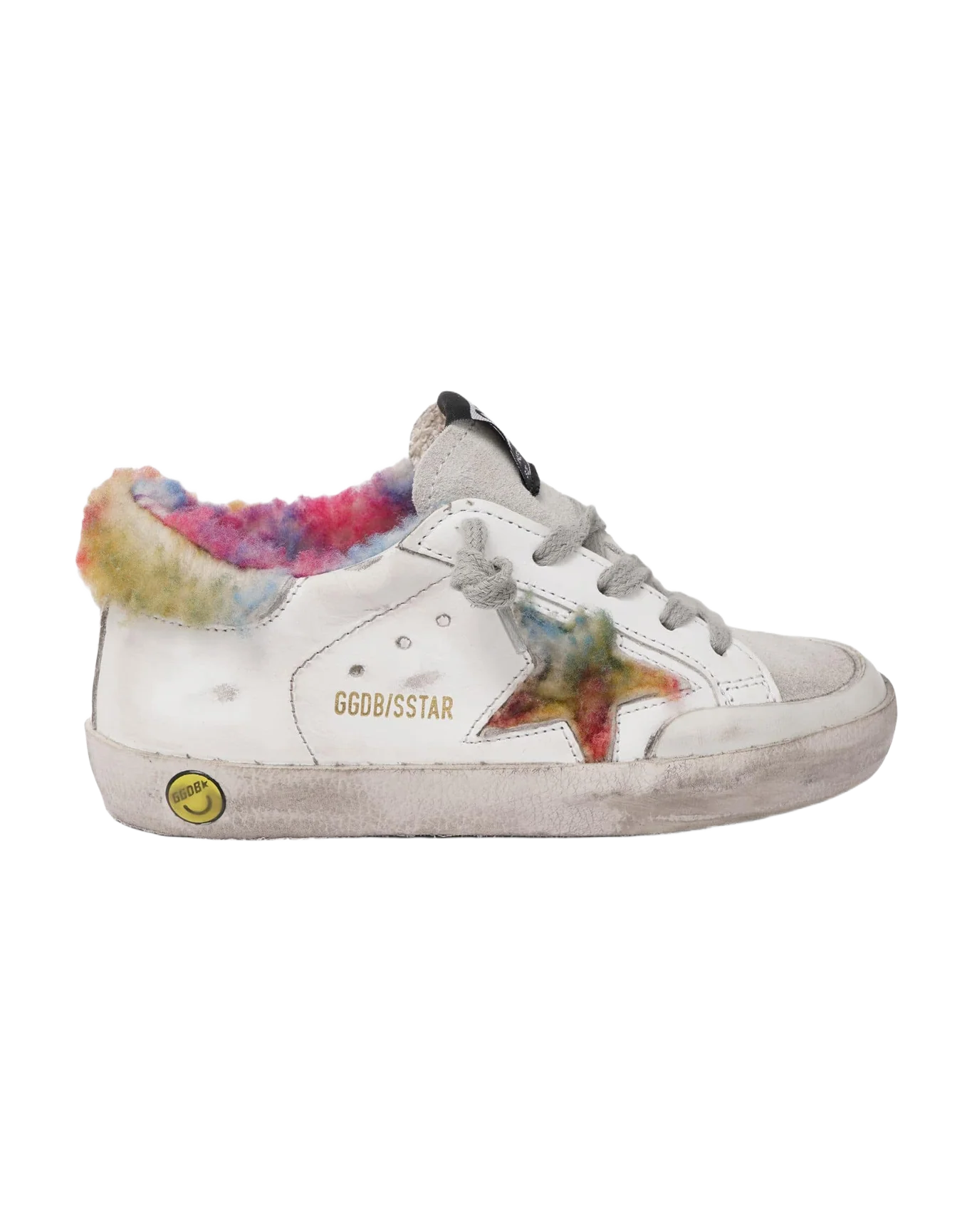 Kids | Super-Star Sneakers with Rainbow Shearling Inserts | White x Multicolor x Ice - Image 4