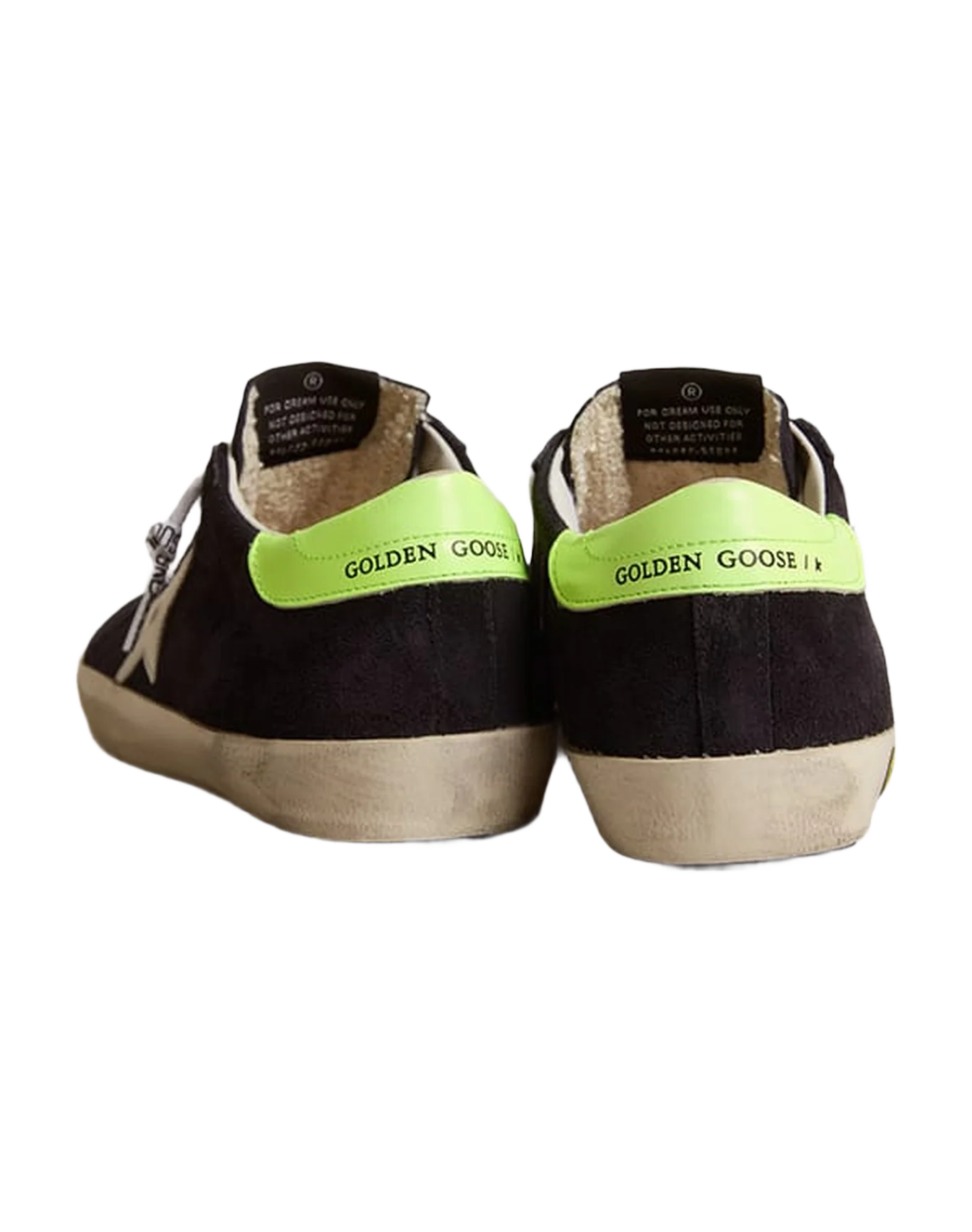 Kids | Super-Star Teen Black Suede with White Leather Star & Fluorescent Yellow Leather Heel Tab | Night Blue x White x Yellow Fluo - Image 7