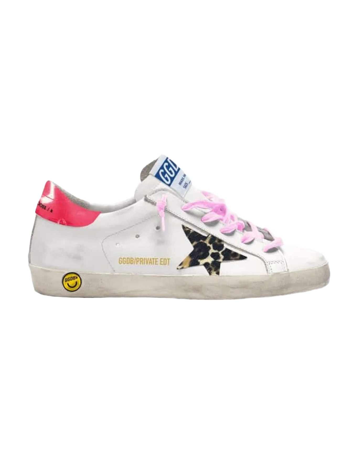 Kids | Super-Star White Leather with Leo Star | White x Beige Brown Leo x Fuxia