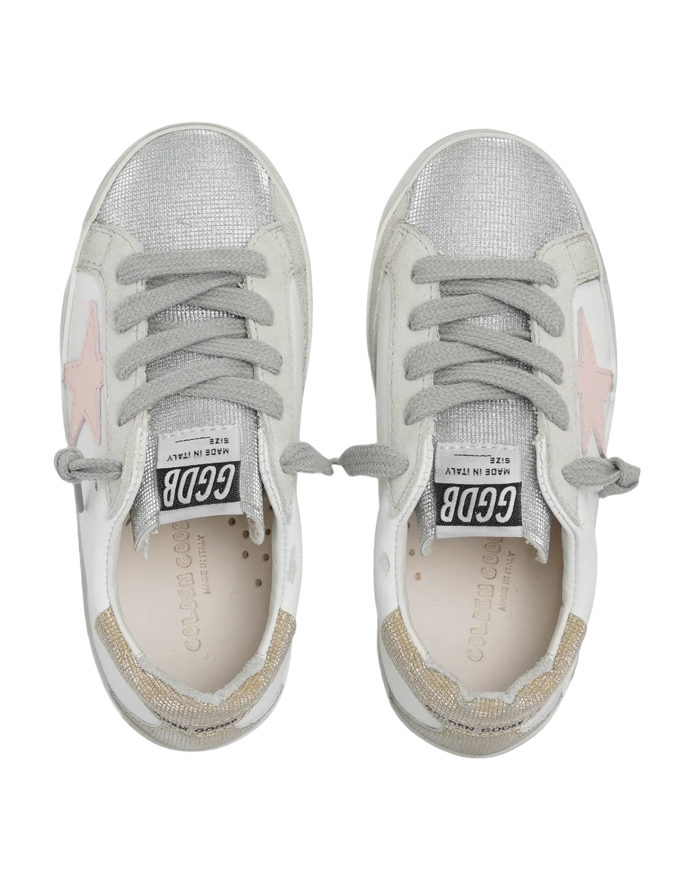 Kids | Super-Star White Leather with Pink Star | White x Silver x Rose Quartz x Gold