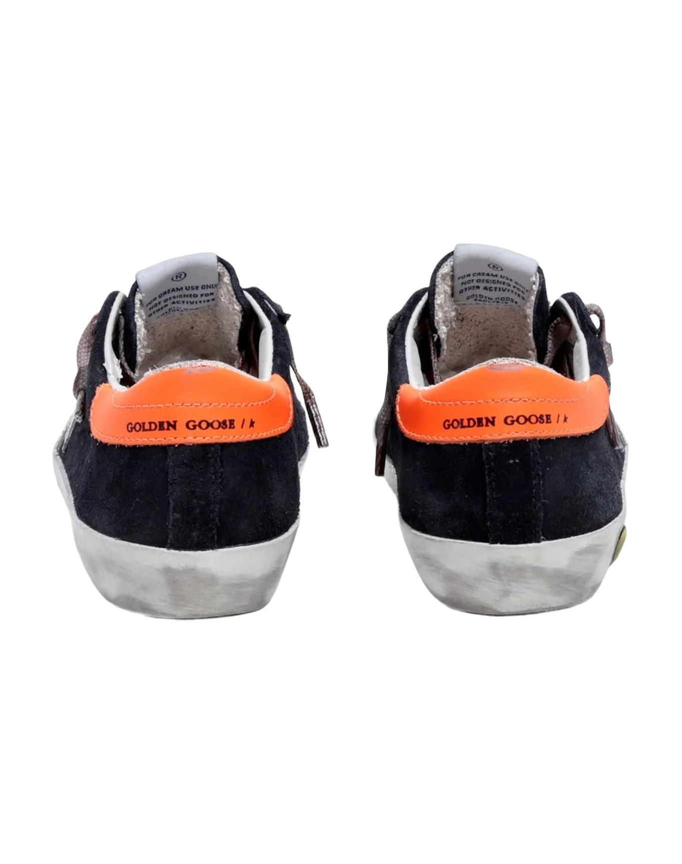 Kids | Super-Star Young Black Suede with Silver Metallic Star & Orange Heel Tab | Night Blue x Silver x Fluo Orange