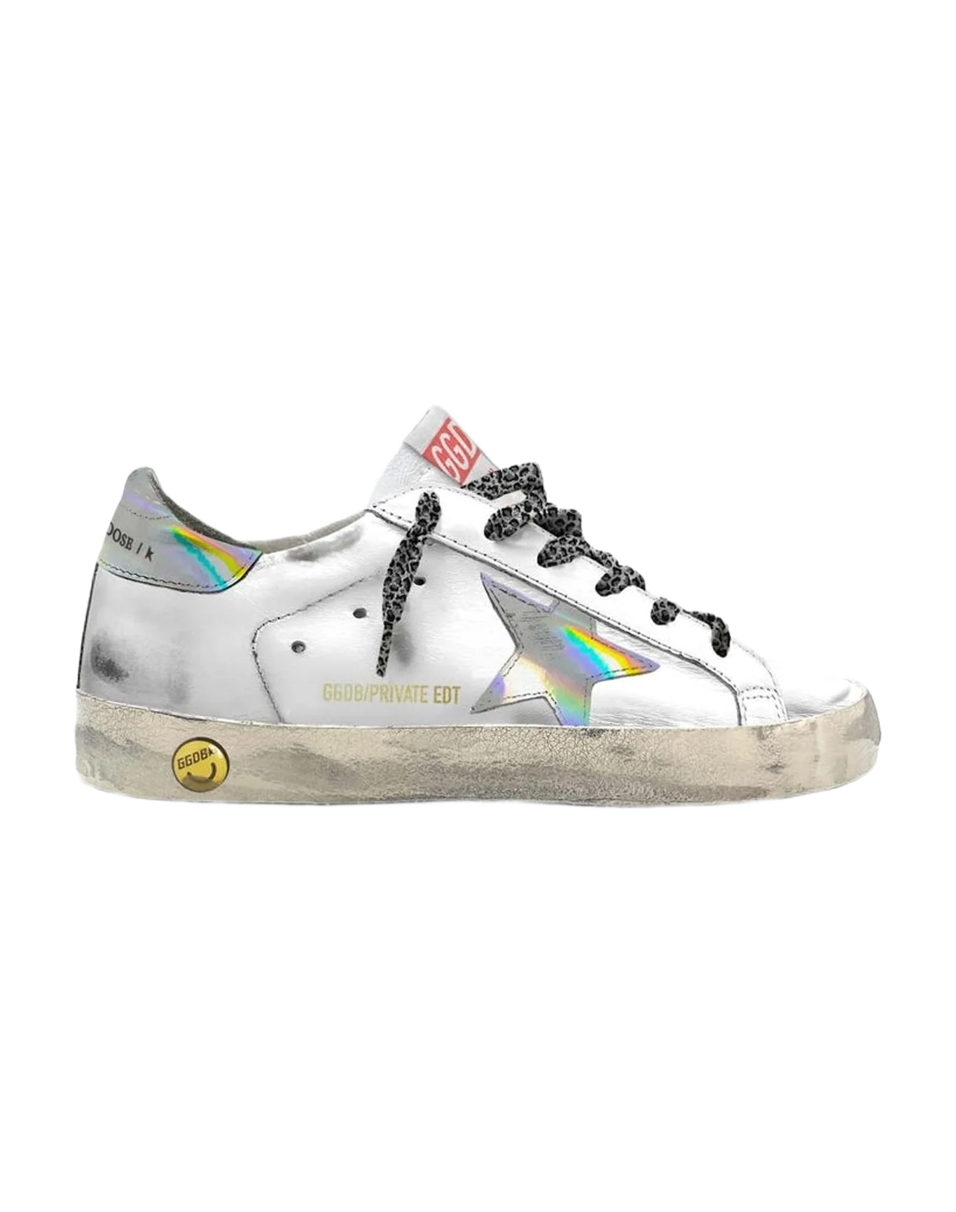 Kids | Super-Star Young Leather with Laminated Star & Heel Tab | Optic White x Silver