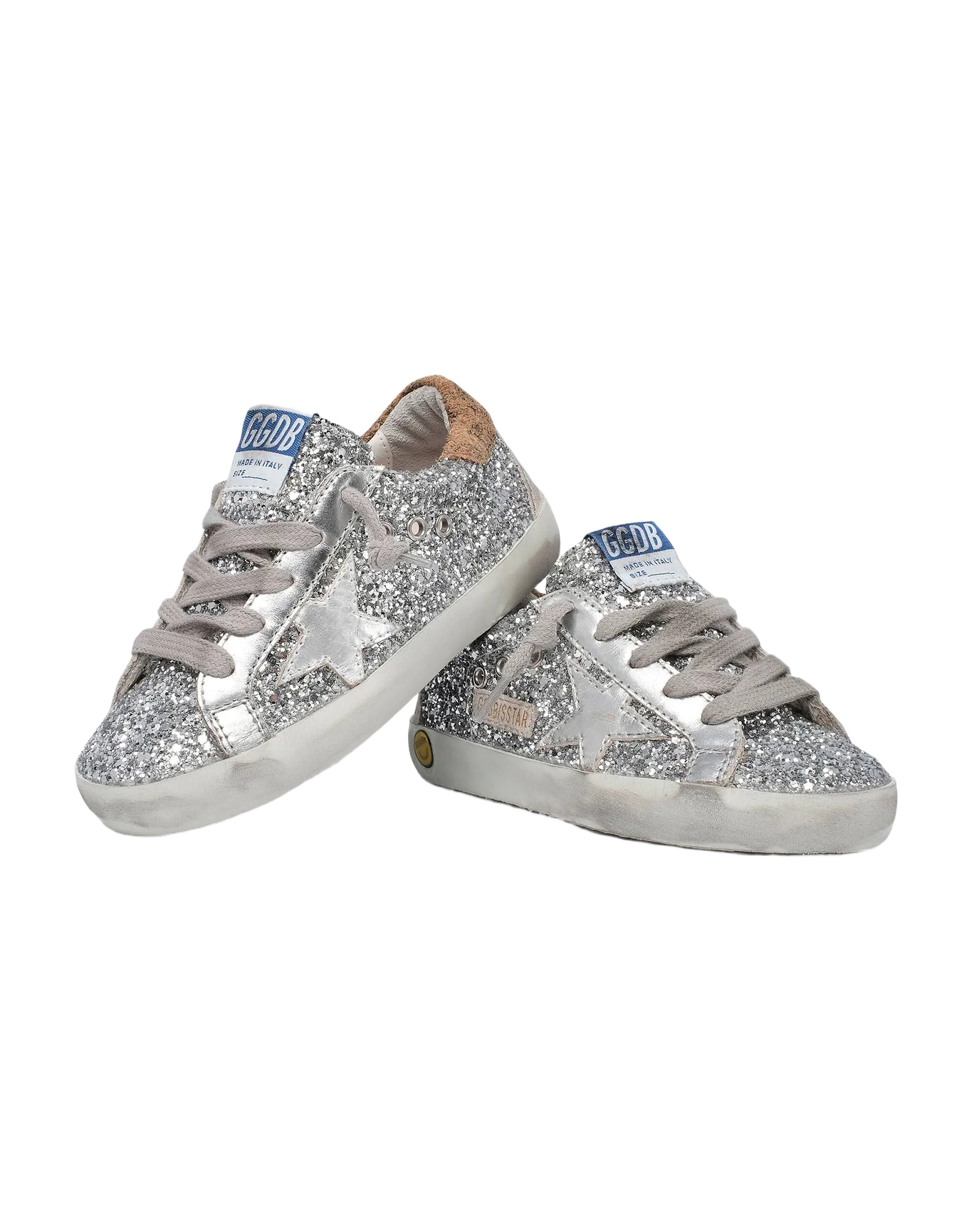 Kids | Super-Star Young Silver Glitter with With Silver Leather & Leopard Suede Heel Tab | Silver x Beige Brown Leo x Ice - Image 4