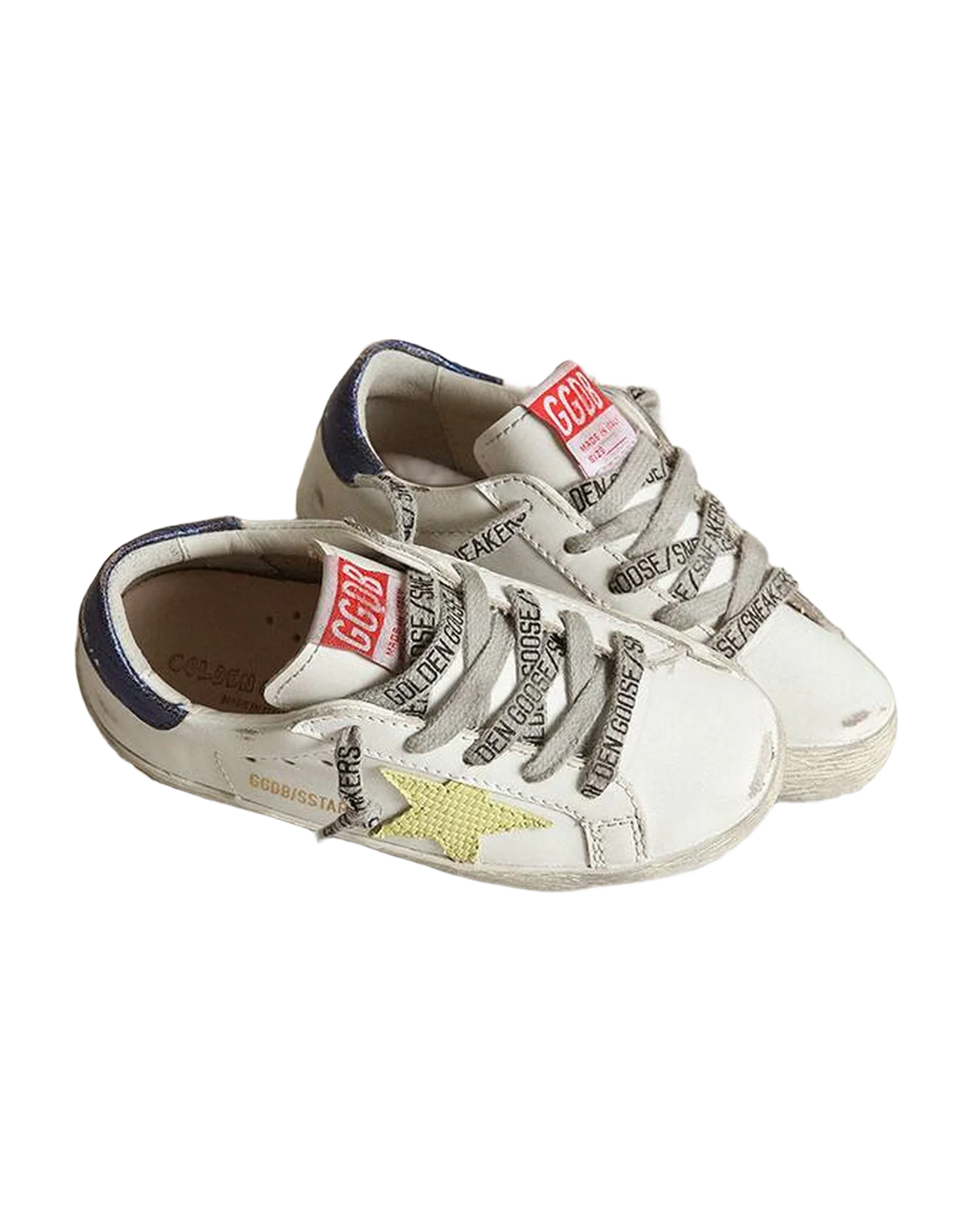 Kids | Super-Star Young White Leather with Light Green Star & Blue Metallic Heel Tab | White x Light Green x Bluette - Image 3