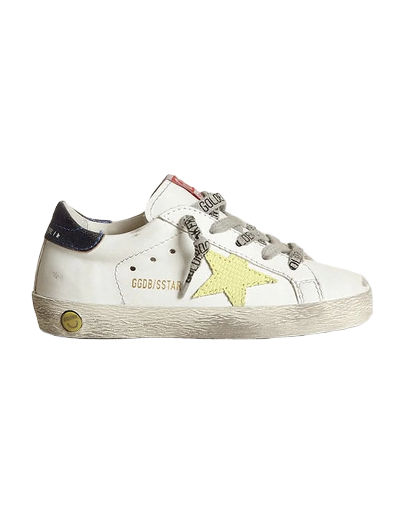 Kids | Super-Star Young White Leather with Light Green Star & Blue Metallic Heel Tab | White x Light Green x Bluette - Image 8