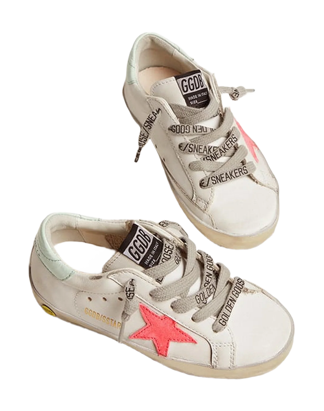 Kids | Super-Star Young White Leather with Pink Suede Star & Acquamarine Heel Tab | White x Lobster Fluo x Aquamarine - Image 3
