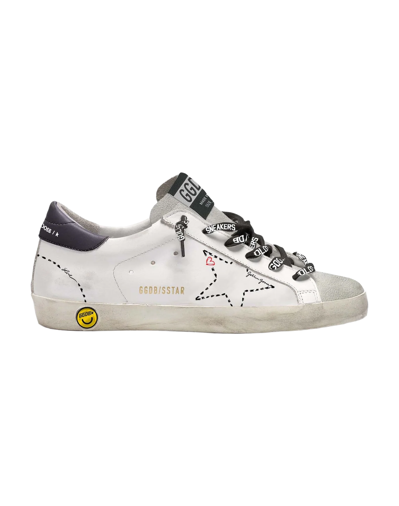 Kids | Super-Star Young with White Leather, Black Sketches & Dark Blue Heel Tab | White x Ice x Dark Blue - Image 2