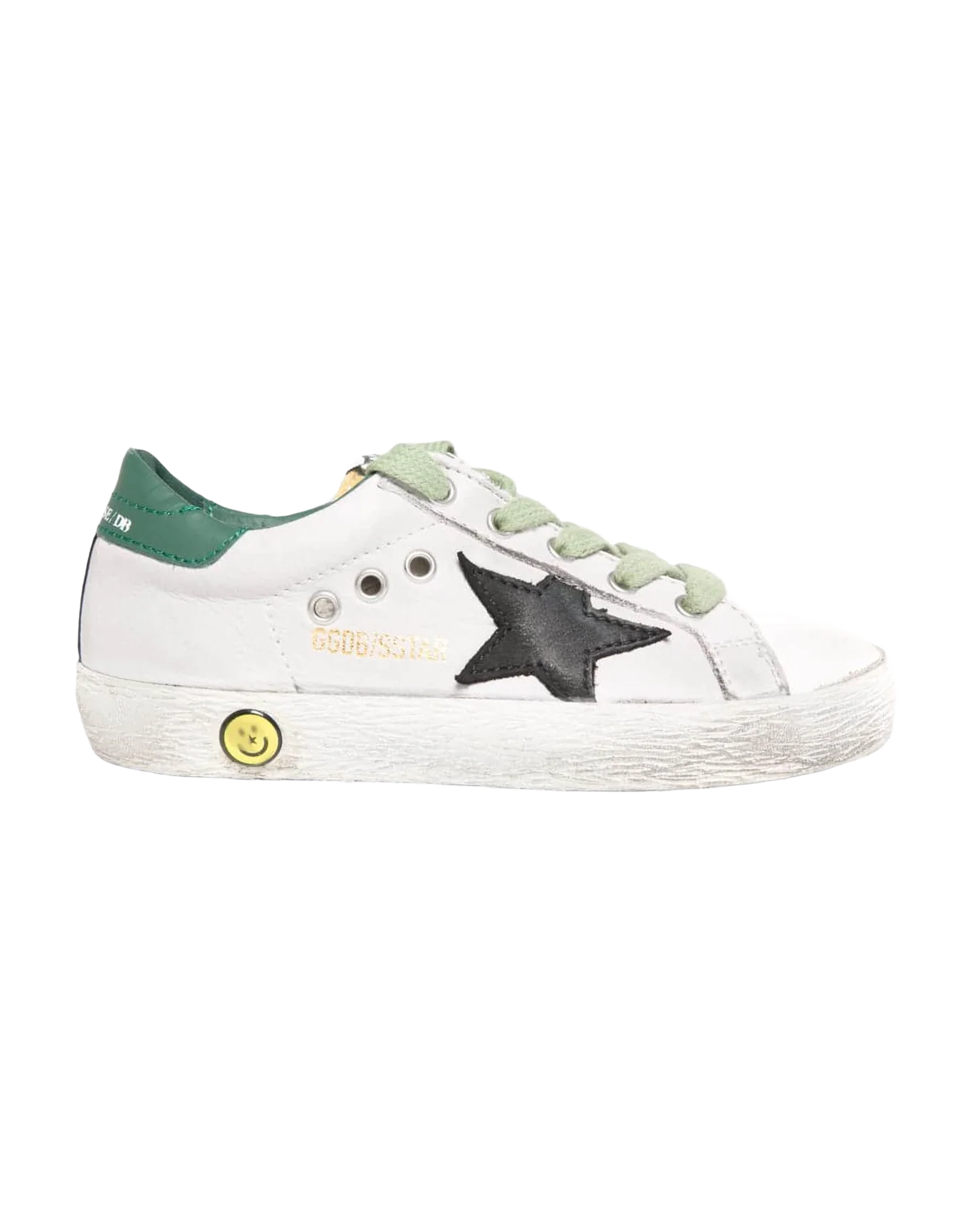 Kids | Superstar Sneakers White Leather with Black Star & Green Heel Tab - Image 2