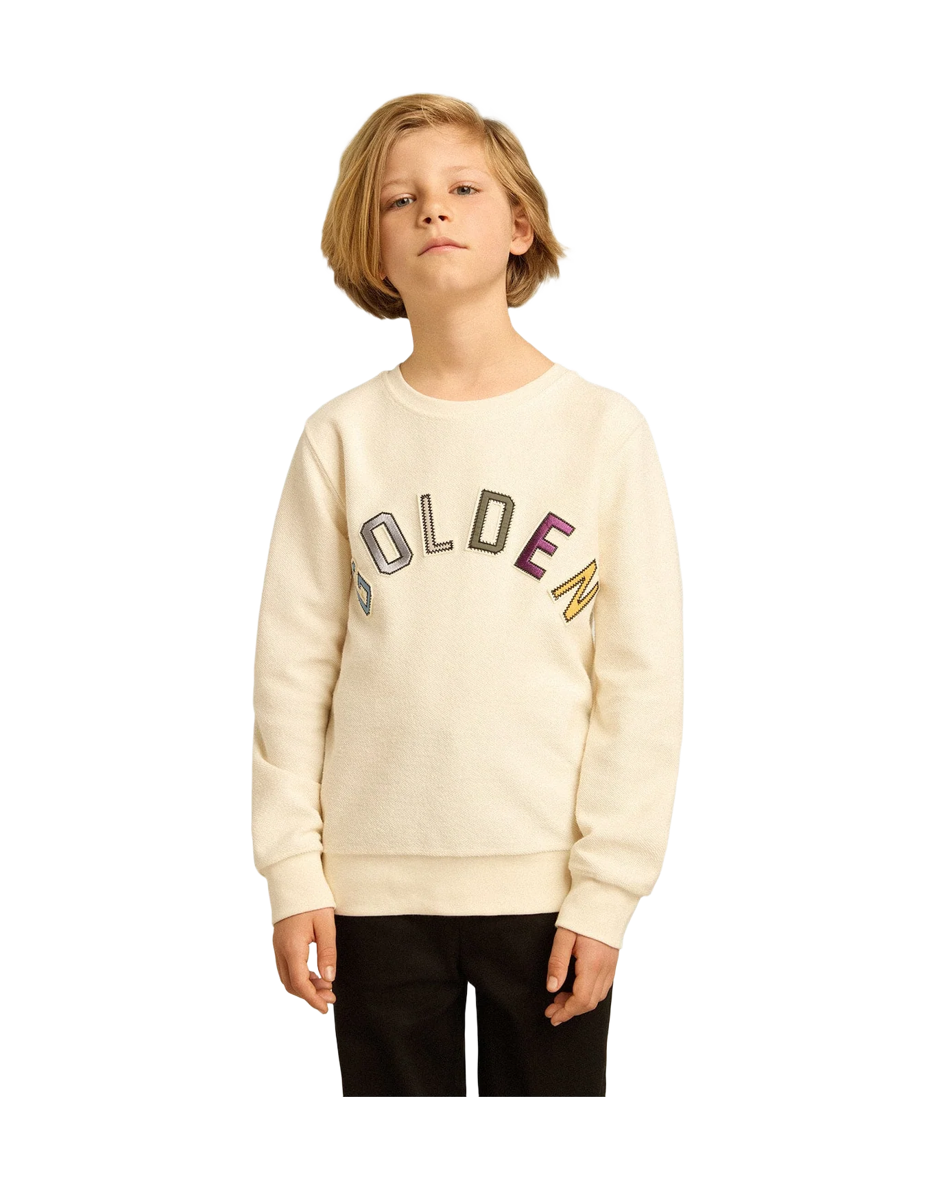 Kids | Sweatshirt Aged White with Multicolor Golden Lettering On The Front | Artic Wolf x Multicolor - Image 4