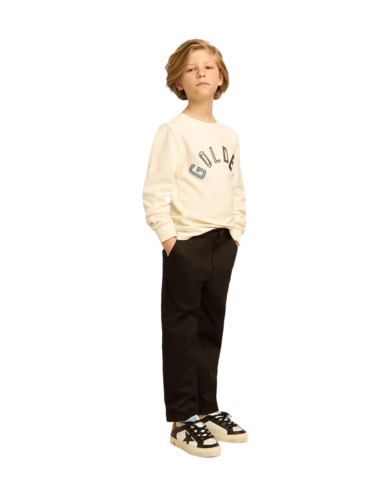 Kids | Sweatshirt Aged White with Multicolor Golden Lettering On The Front | Artic Wolf x Multicolor - Image 9