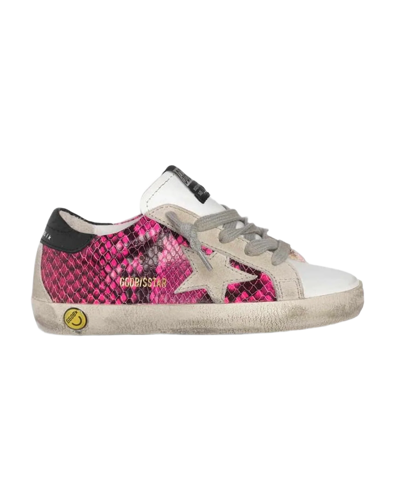 Kids | White & Fuchsia Snakeskin-Print Super-Star Sneakers