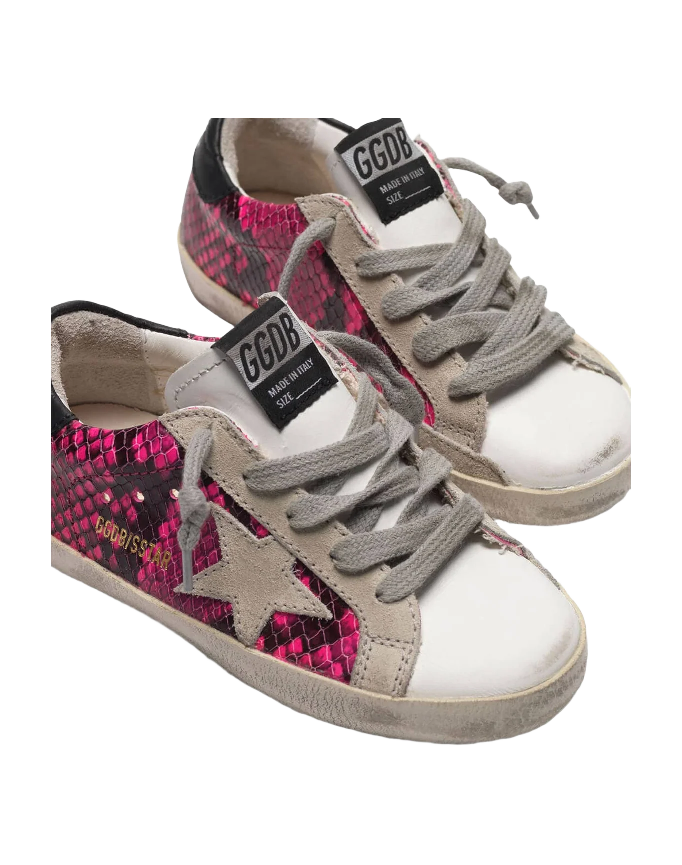Kids | White & Fuchsia Snakeskin-Print Super-Star Sneakers - Image 2
