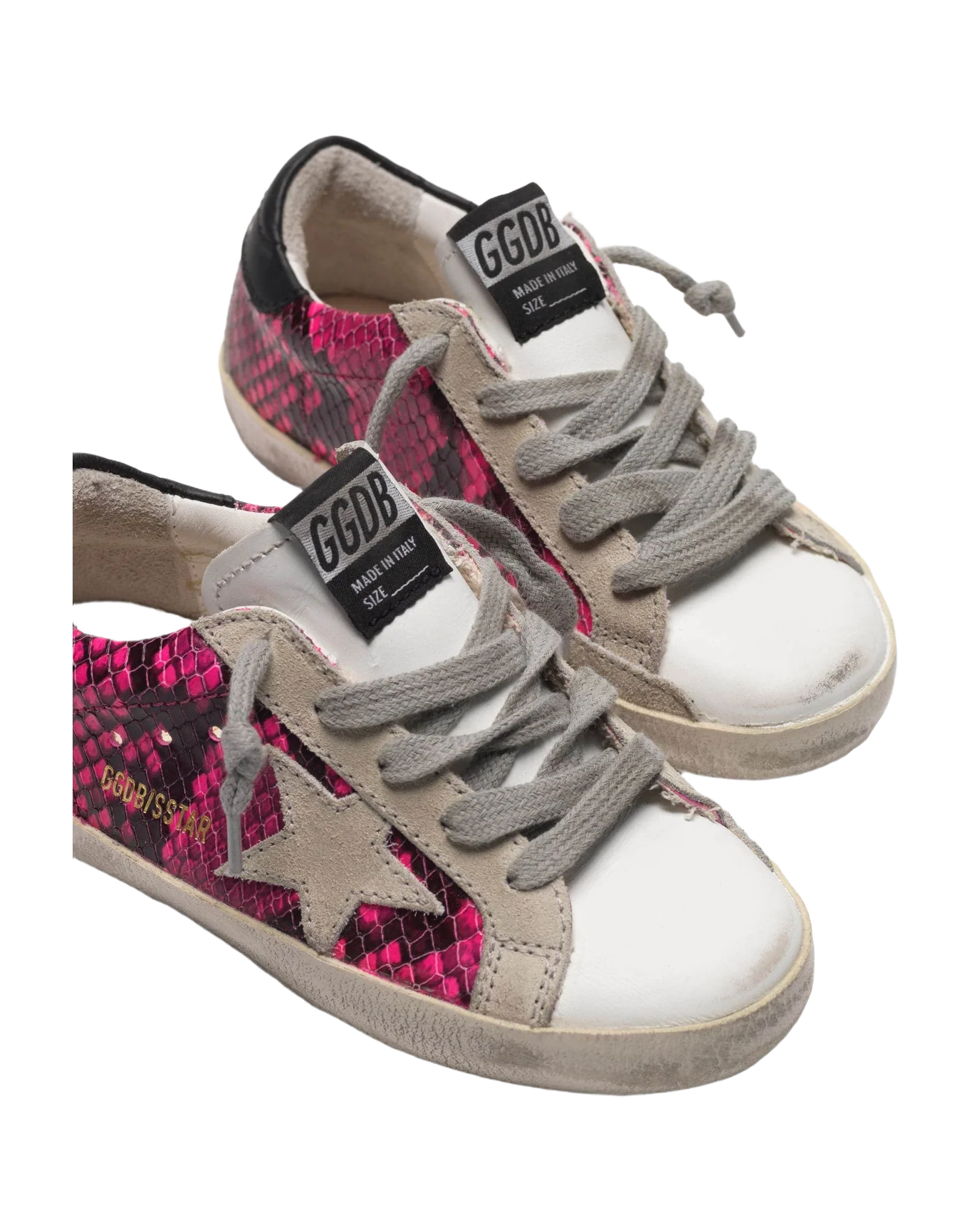 Kids | White & Fuchsia Snakeskin-Print Super-Star Sneakers - Image 4