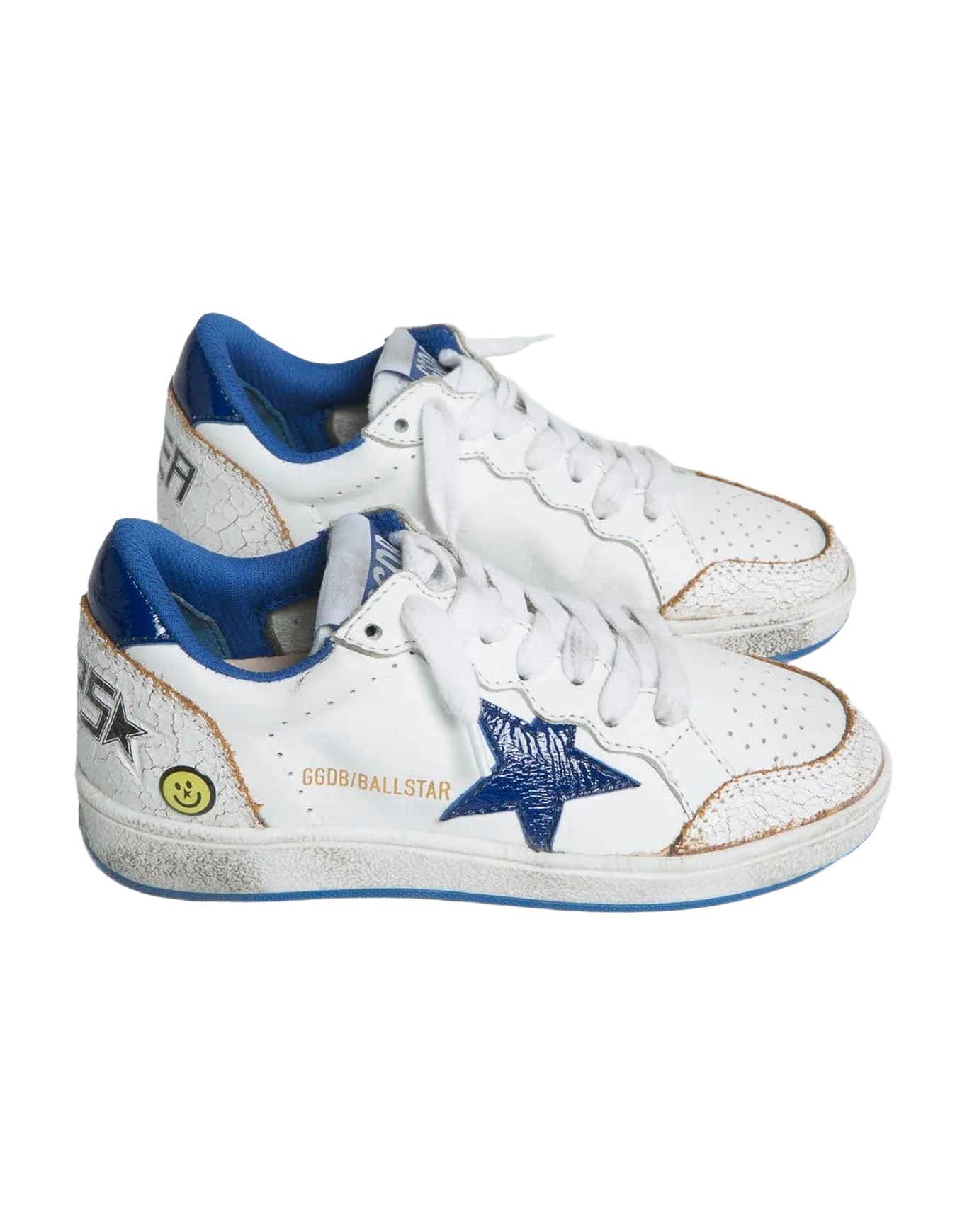 Kids | White Ball Star Sneakers with Blue Star & Heel Tab - Image 2
