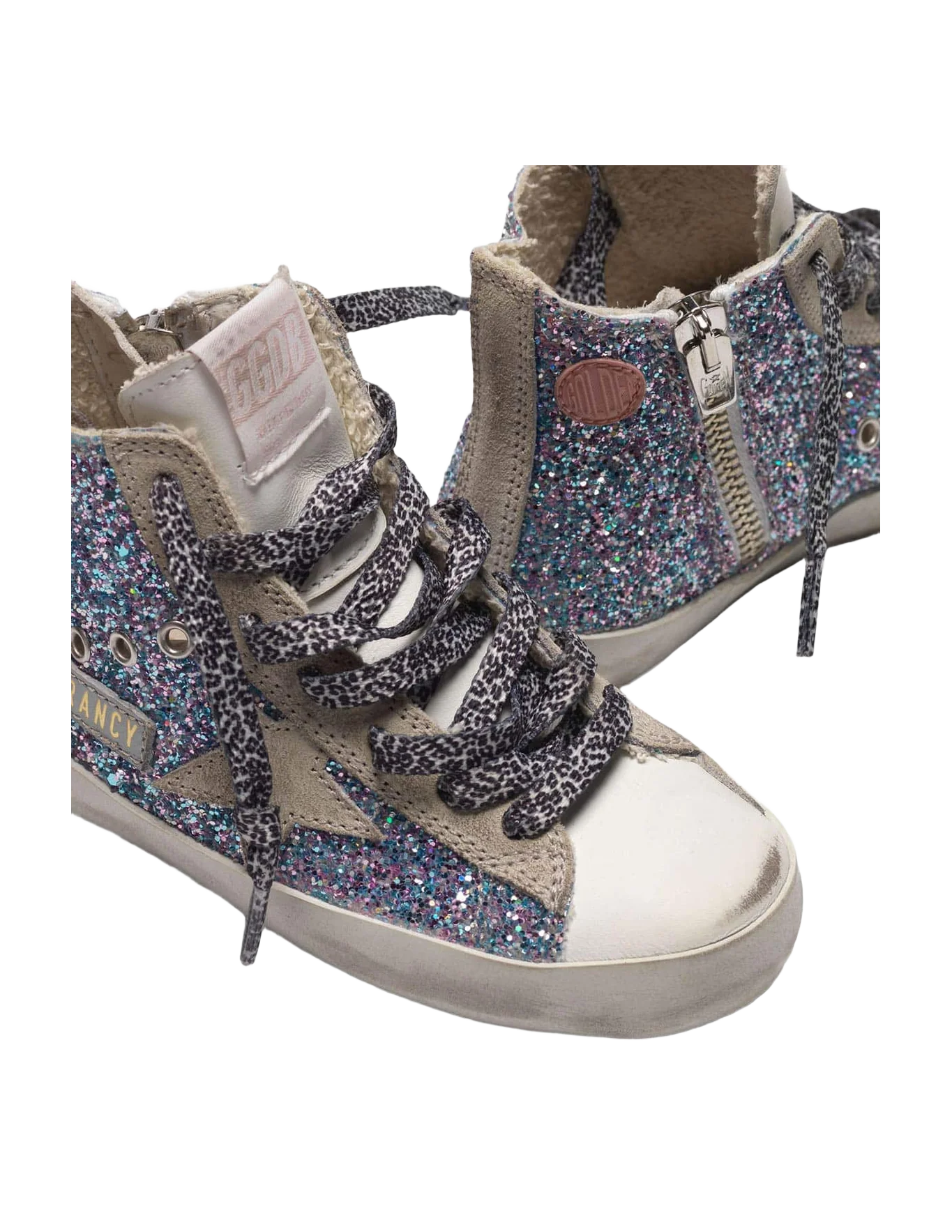 Kids | White Francy Sneakers Leather with Multicoloured Glitter (V1) - Image 2