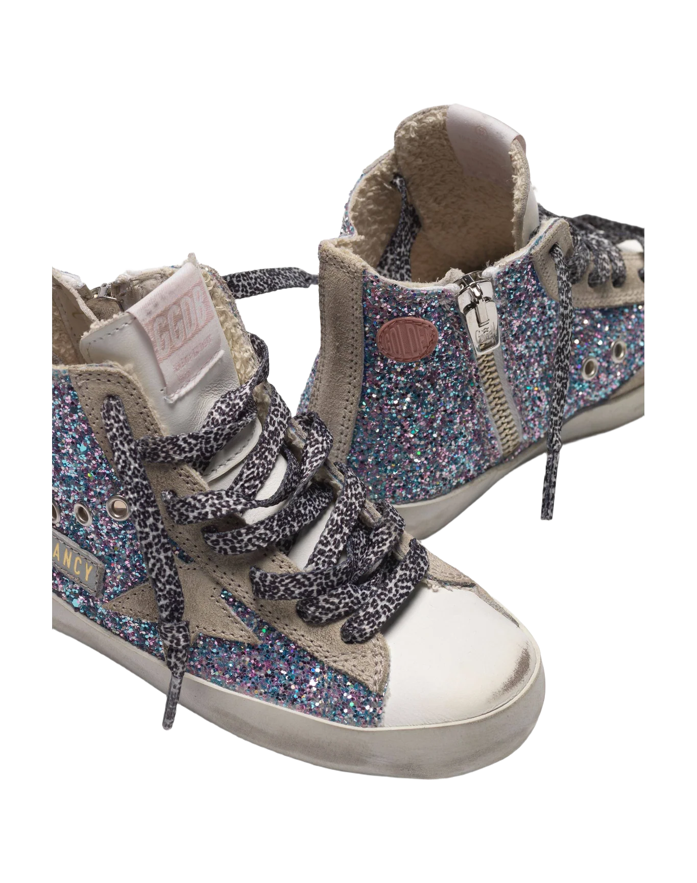 Kids | White Francy Sneakers Leather with Multicoloured Glitter (V1) - Image 3