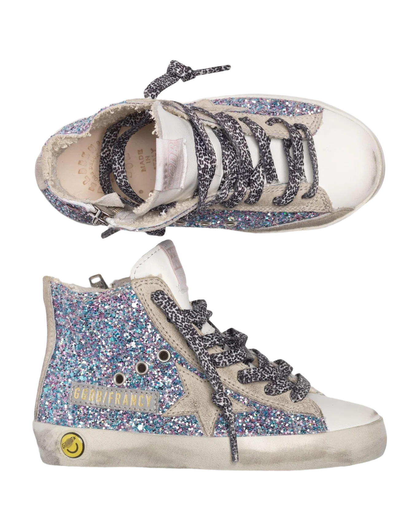 Kids | White Francy Sneakers Leather with Multicoloured Glitter (V1) - Image 4