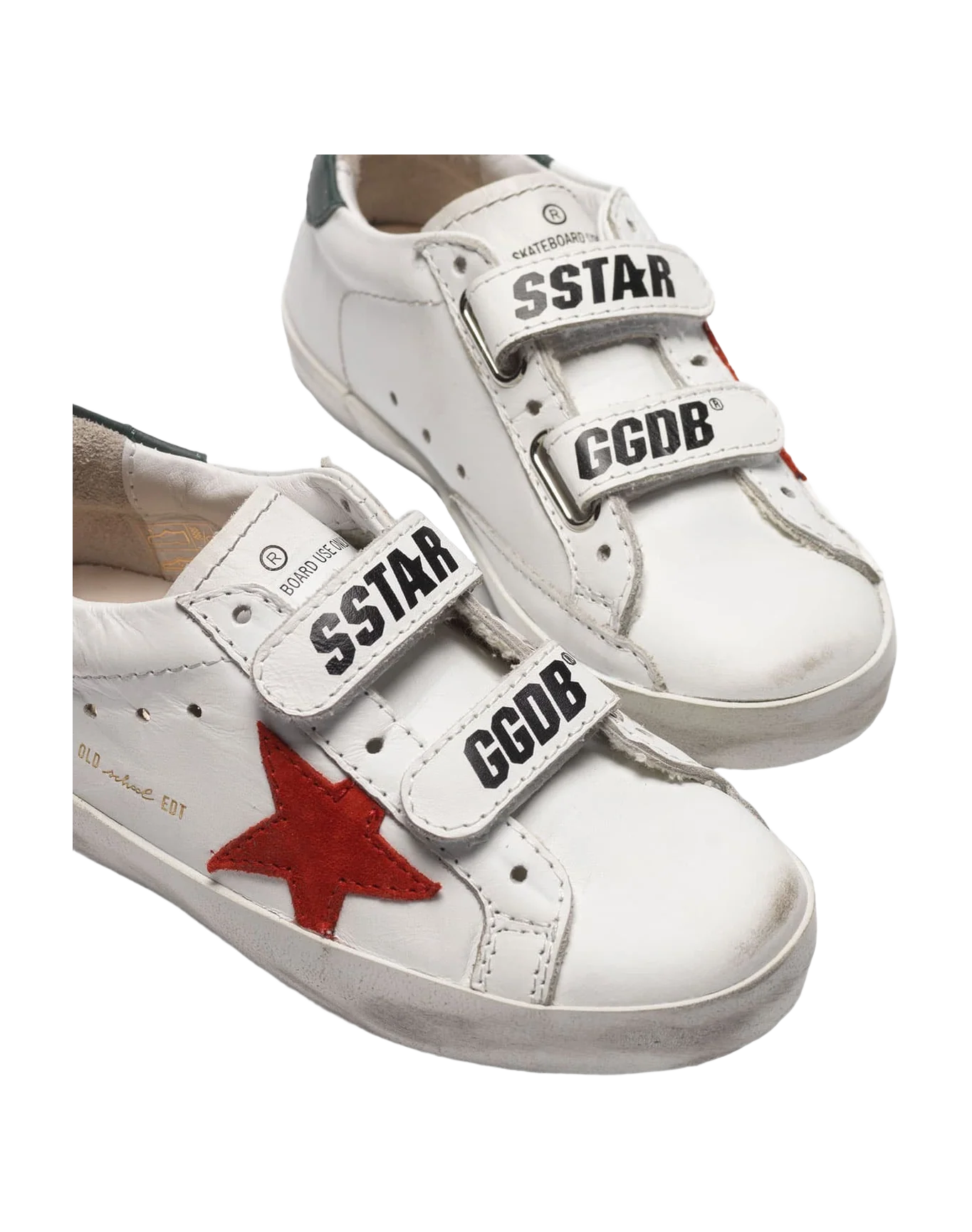 Kids | White Old School Sneakers with Red Star & Green Heel Tab (V1) - Image 2