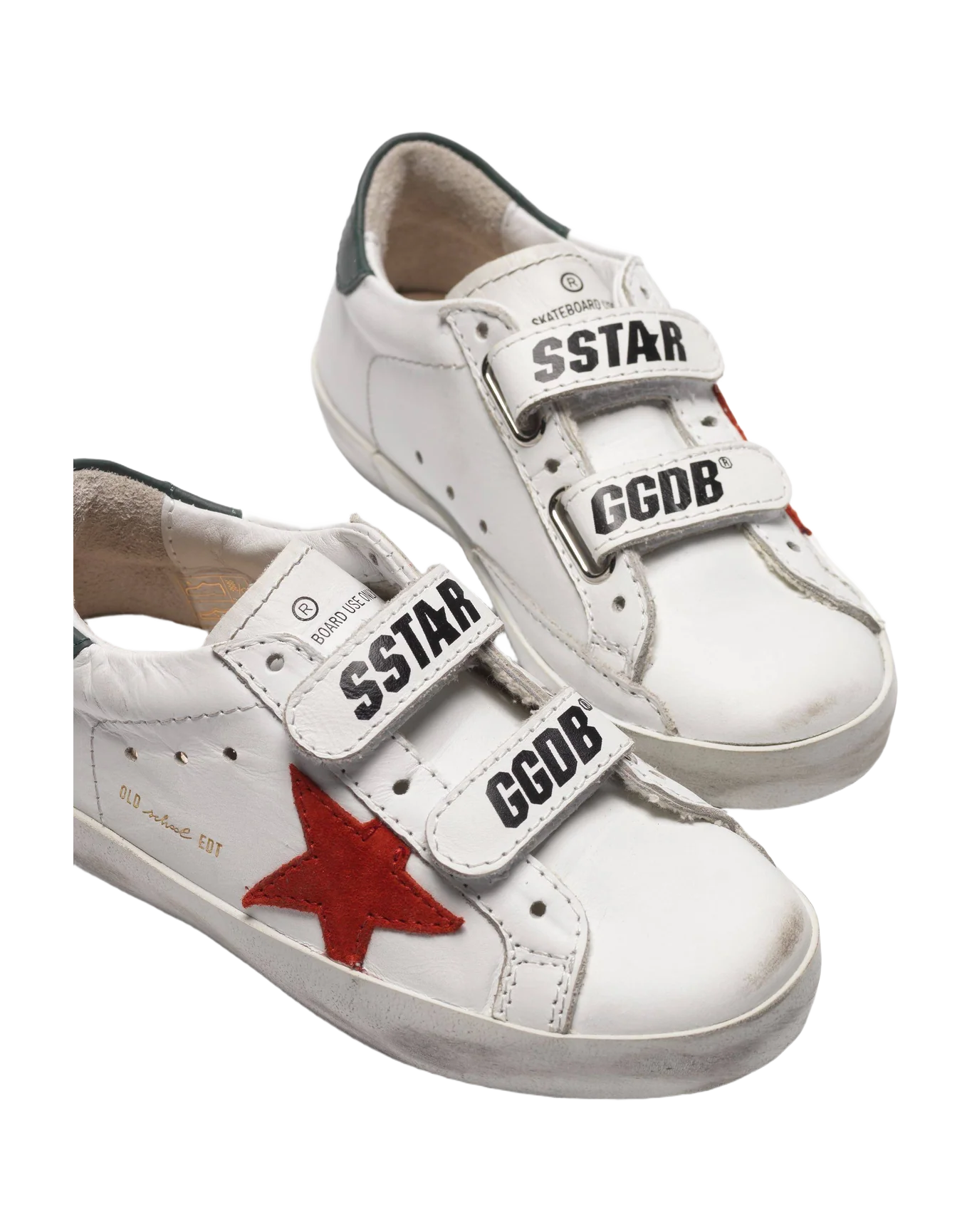 Kids | White Old School Sneakers with Red Star & Green Heel Tab (V1) - Image 3