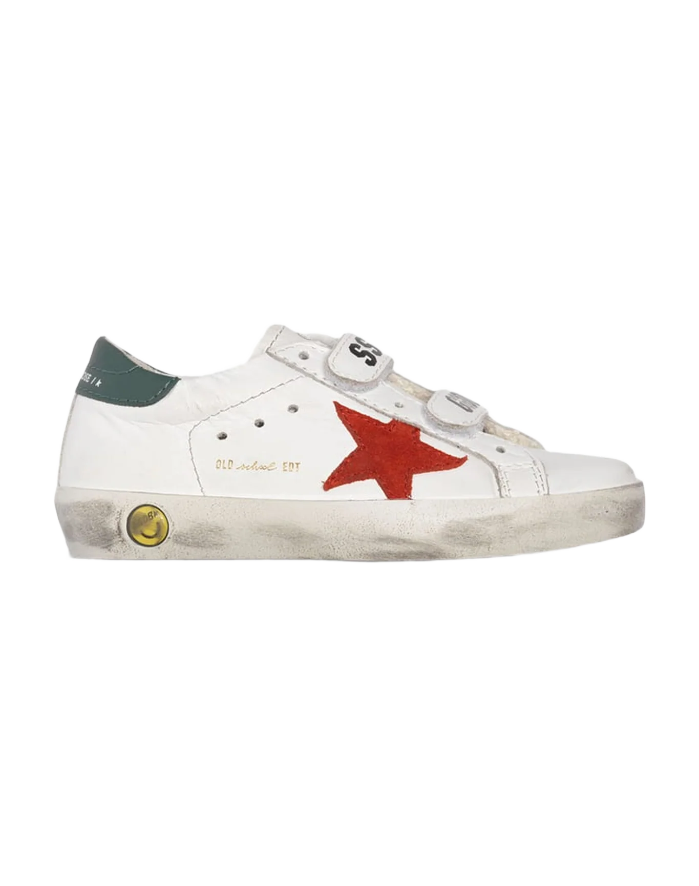 Kids | White Old School Sneakers with Red Star & Green Heel Tab (V2) - Image 2
