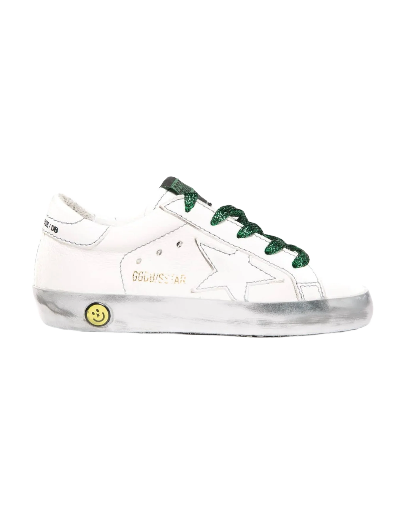 Kids | White Super-Star Junior with Green Laces