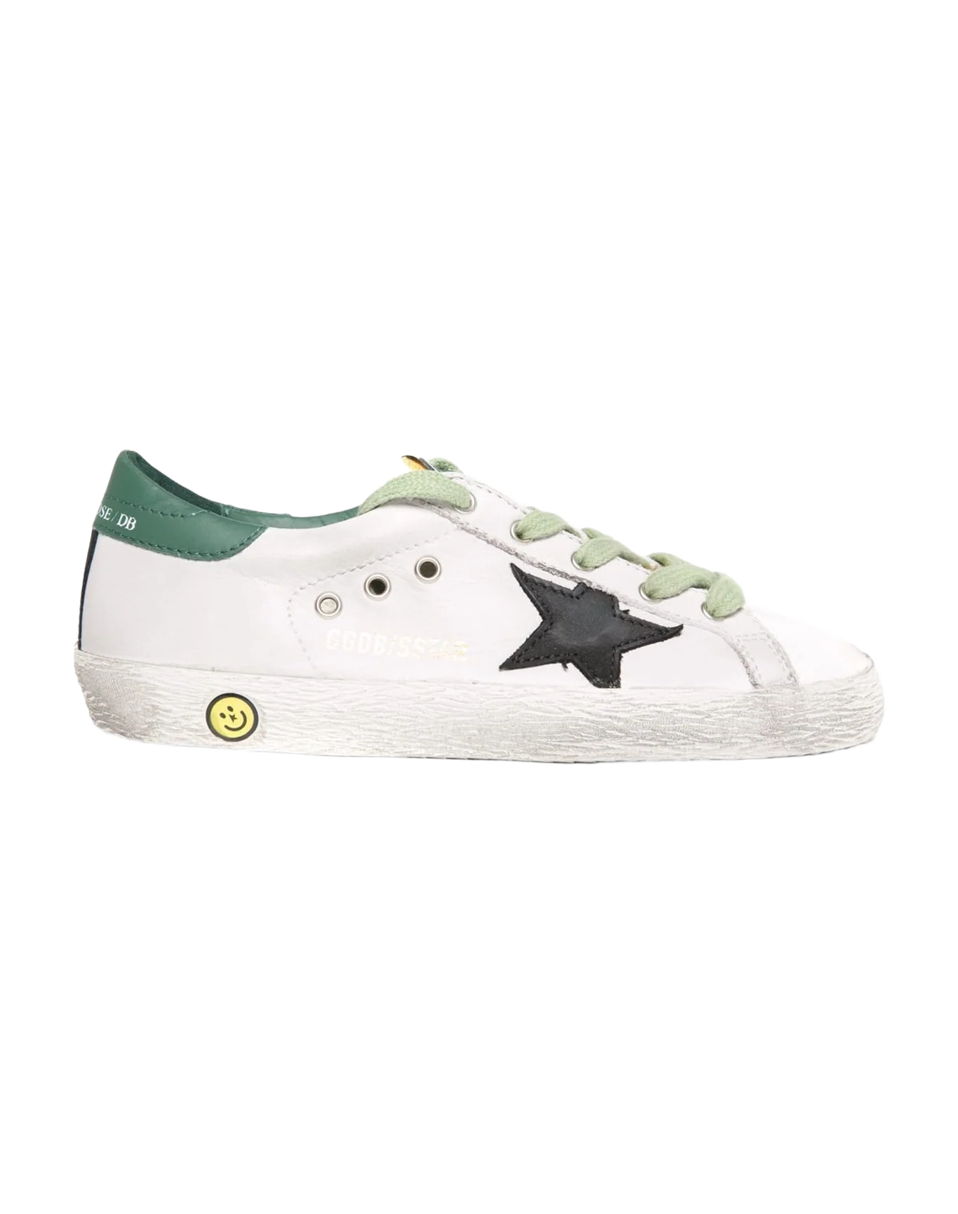 Kids | White Super-Star Young with Black Star & Green Heel Tab