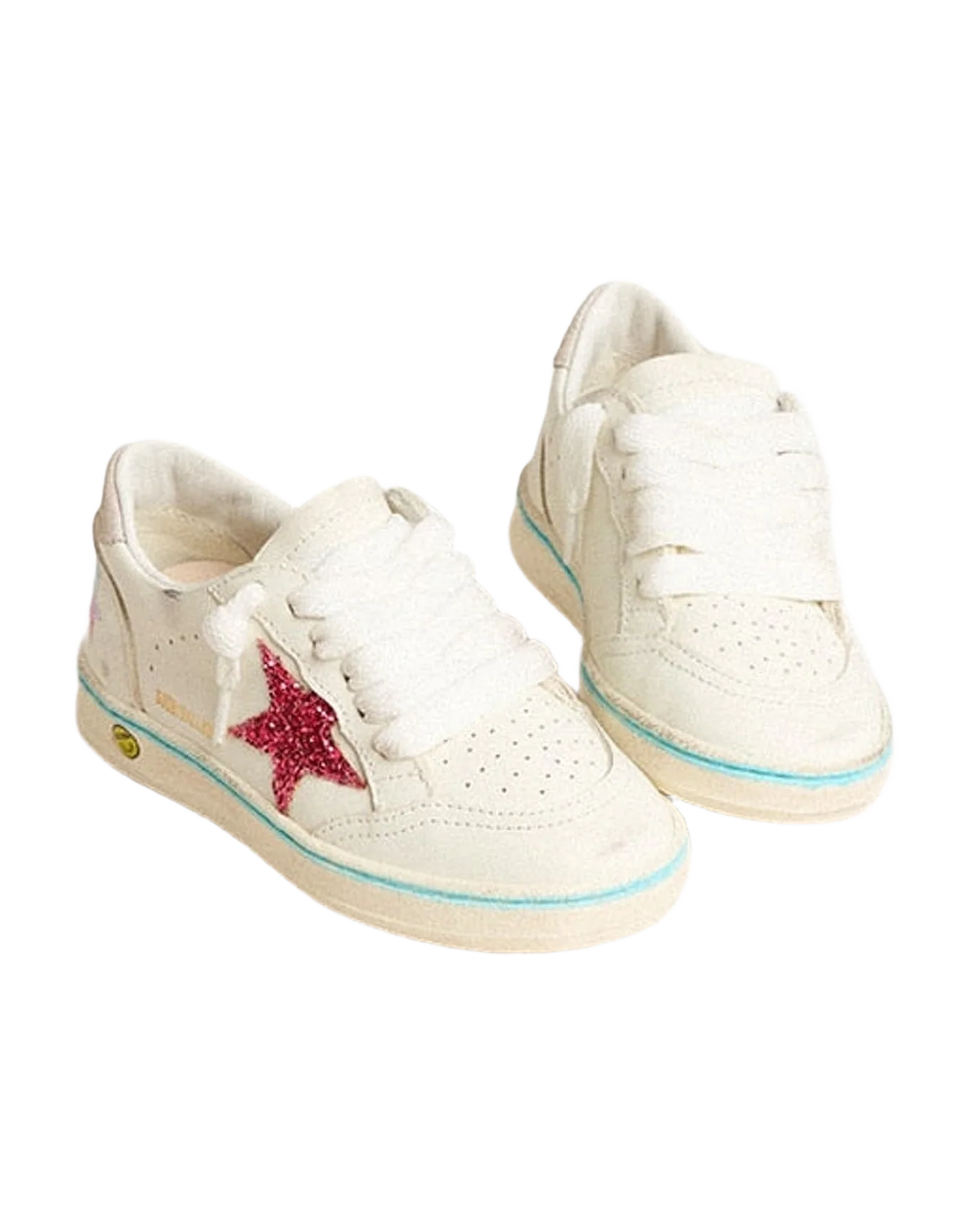 Kids | Young Ball Star White Leather with Pink Glitter Star | Optic White x Light Grey x Fucsia
