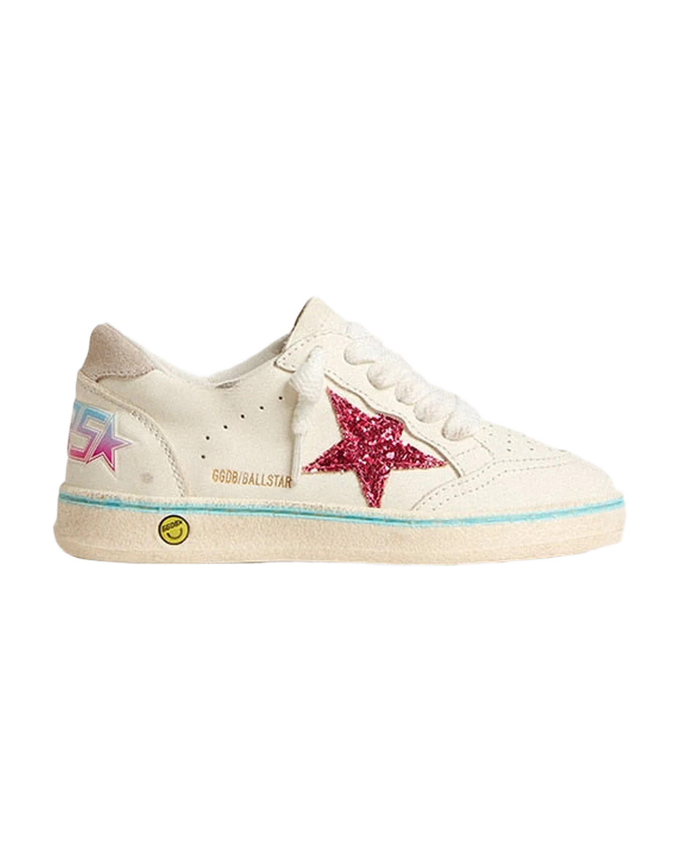Kids | Young Ball Star White Leather with Pink Glitter Star | Optic White x Light Grey x Fucsia - Image 2