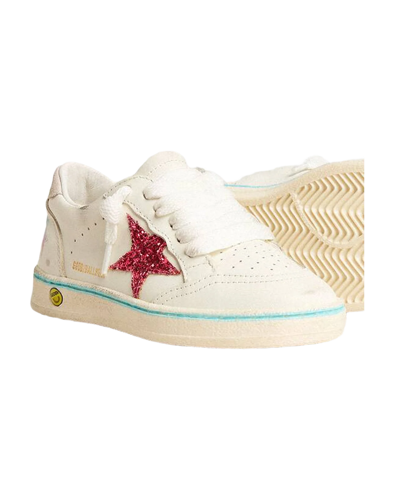 Kids | Young Ball Star White Leather with Pink Glitter Star | Optic White x Light Grey x Fucsia - Image 3