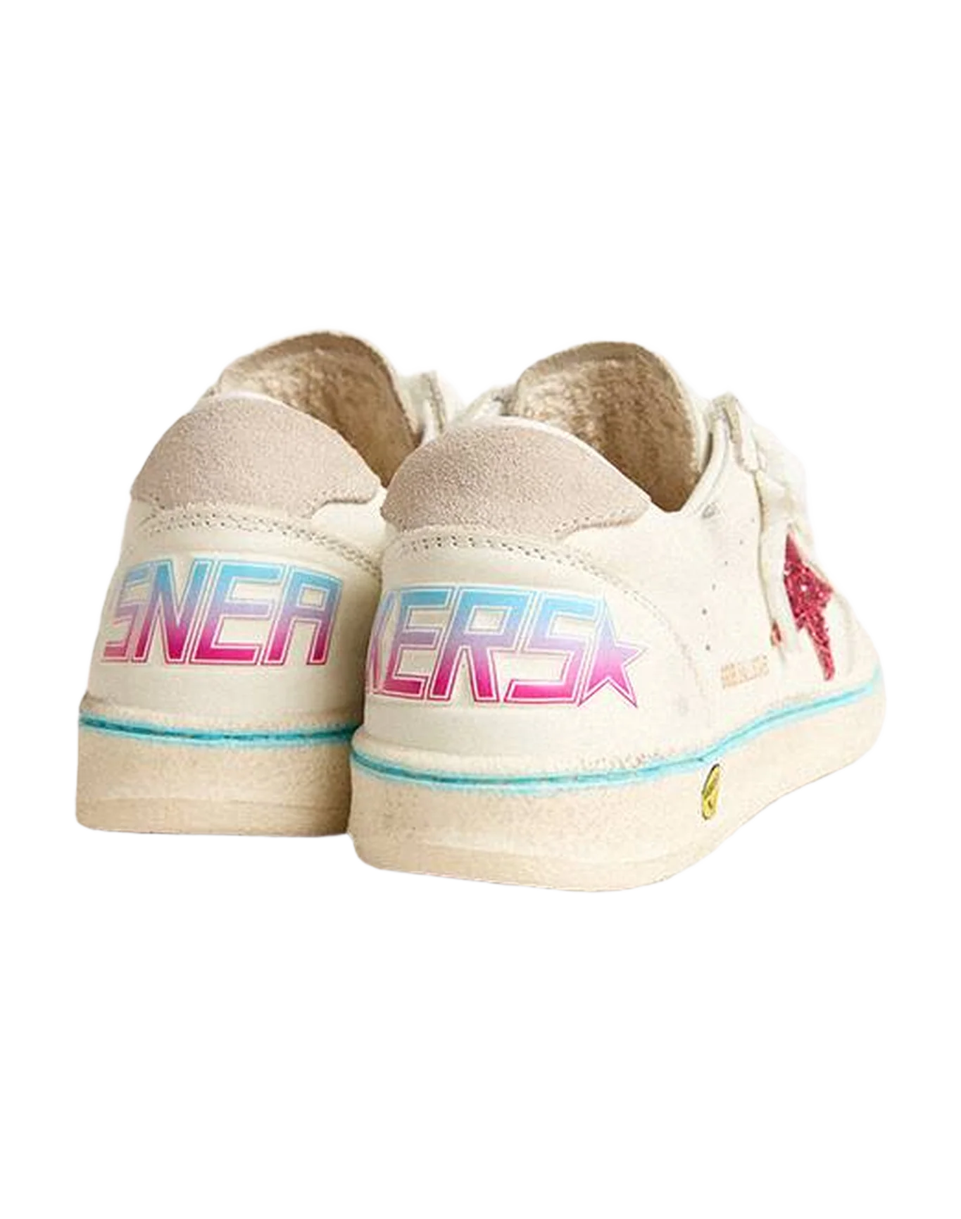 Kids | Young Ball Star White Leather with Pink Glitter Star | Optic White x Light Grey x Fucsia - Image 4