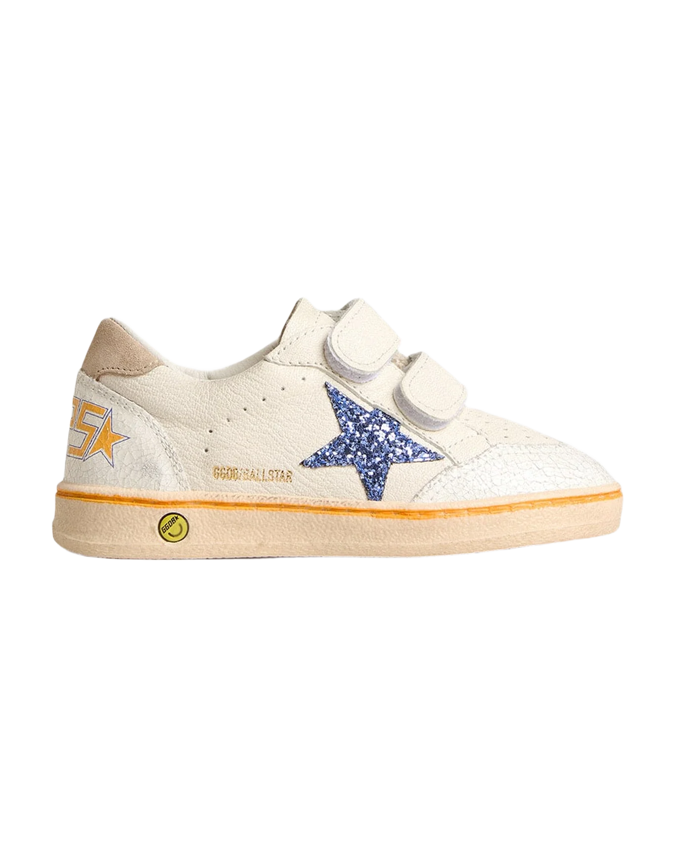 Kids | Young Ball Star with Blue Glitter Star & Beige Suede Heel Tab | White x Light Blue x Taupe - Image 5