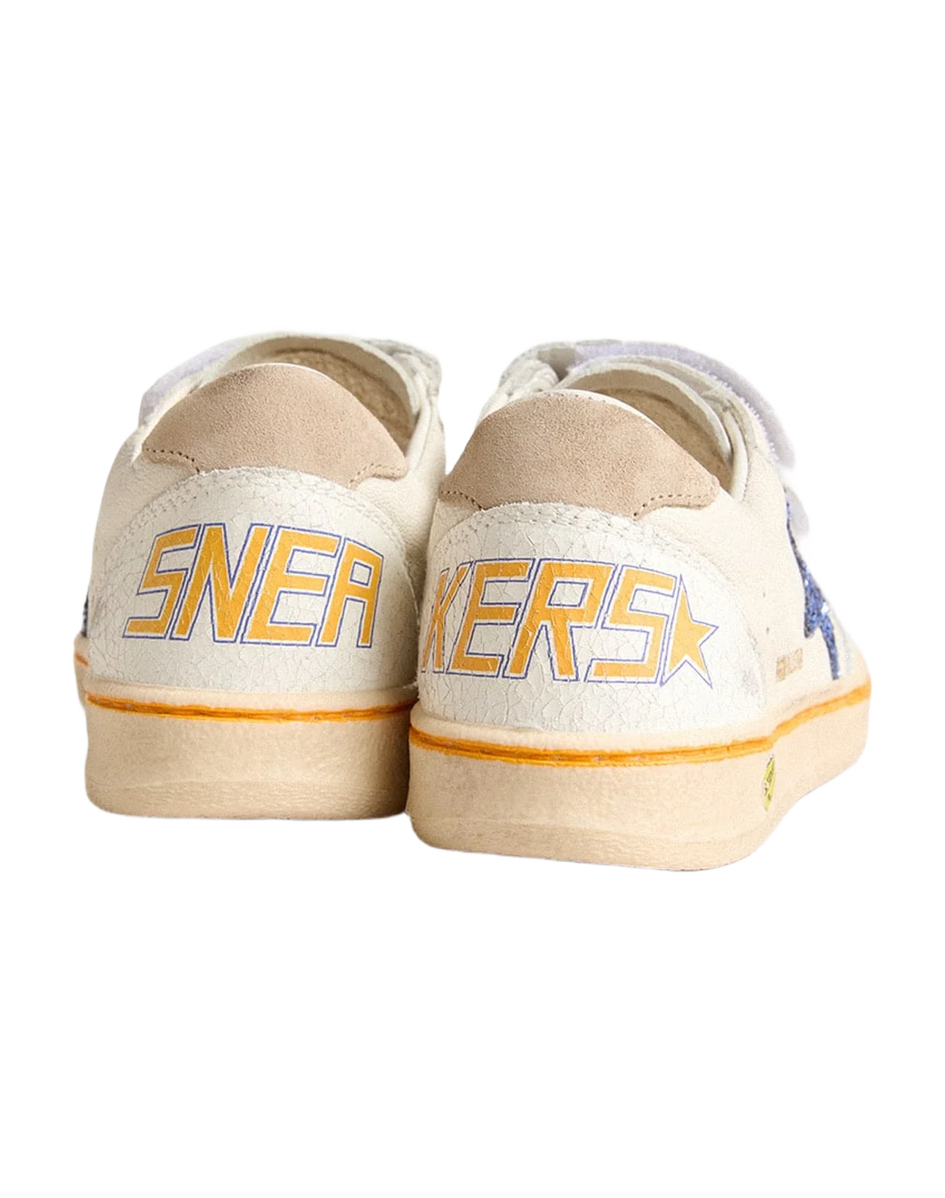 Kids | Young Ball Star with Blue Glitter Star & Beige Suede Heel Tab | White x Light Blue x Taupe - Image 8