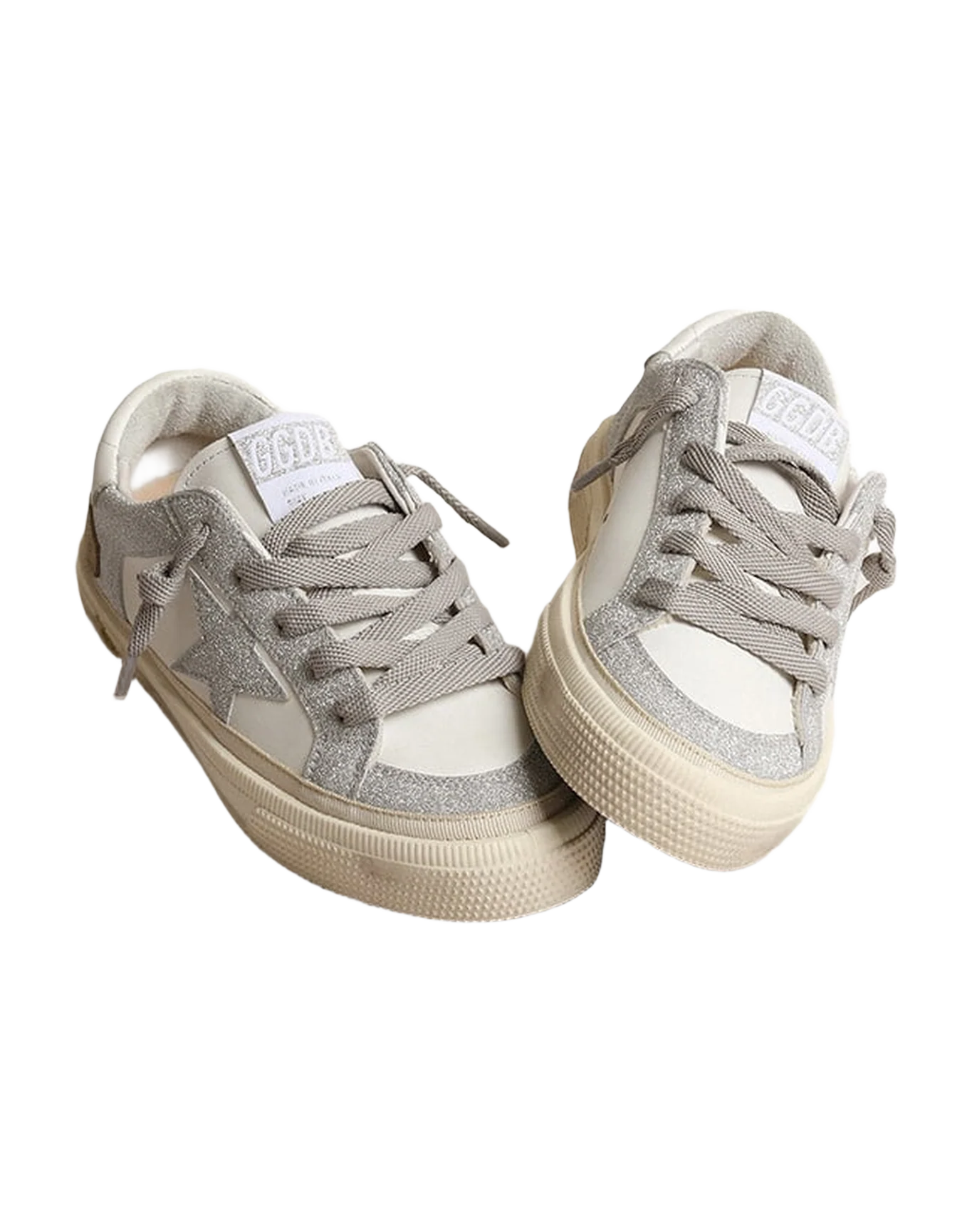 Kids | Young May White Leather & Silver Glitter | White x Silver - Image 2