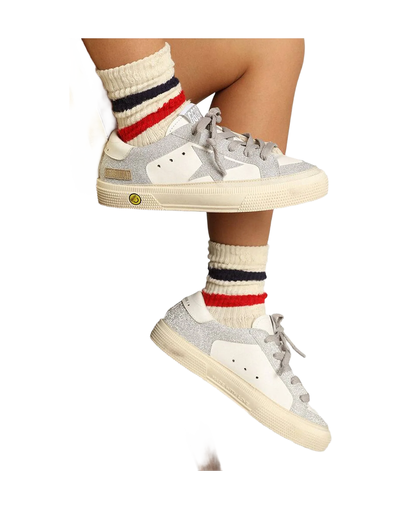 Kids | Young May White Leather & Silver Glitter | White x Silver - Image 3