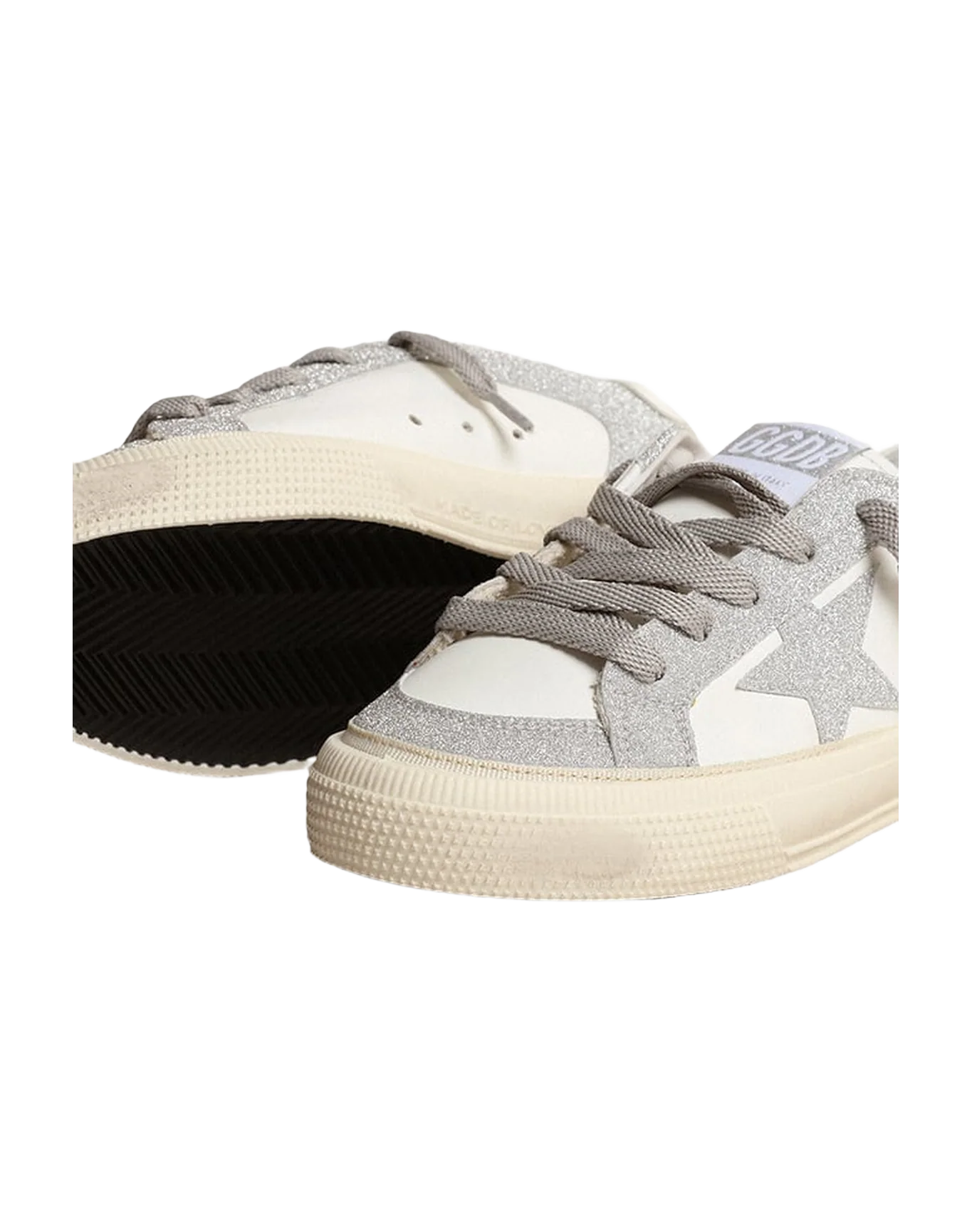 Kids | Young May White Leather & Silver Glitter | White x Silver - Image 5