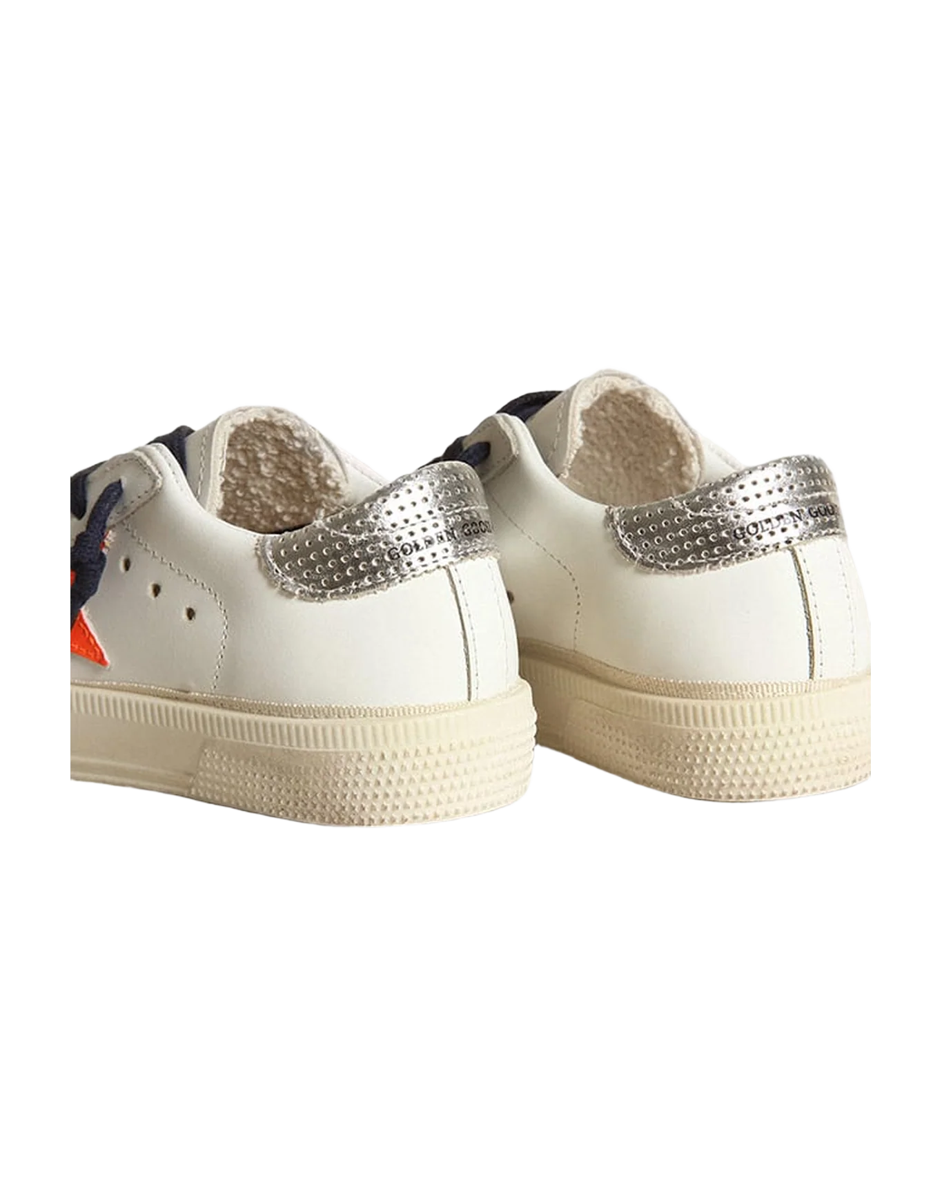 Kids | Young May with Fluorescent Orange Leather Star & Perforated Heel | White x Fluo Orange x Silver - Image 2