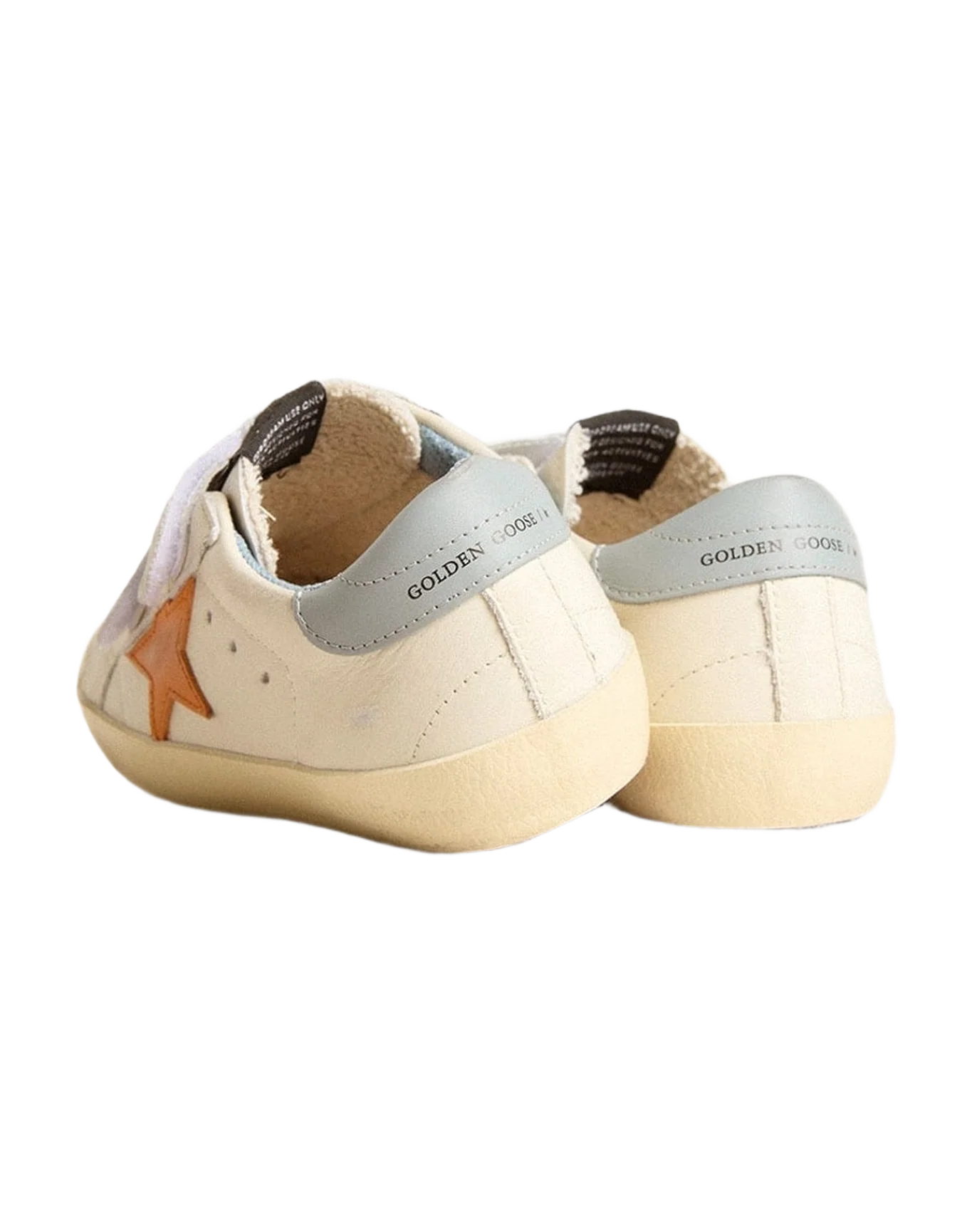 Kids | Young Old School Leather with Orange Star & Baby Blue Heel Tab | White x Orange x Silver Blue