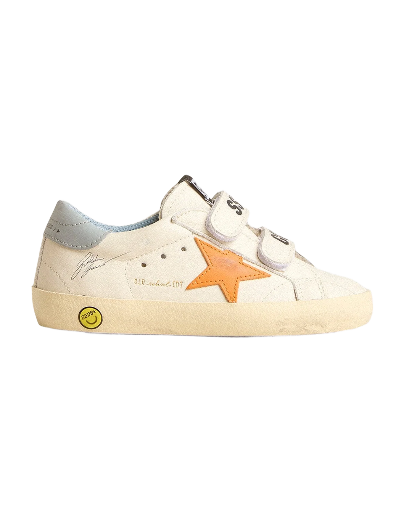 Kids | Young Old School Leather with Orange Star & Baby Blue Heel Tab | White x Orange x Silver Blue - Image 3