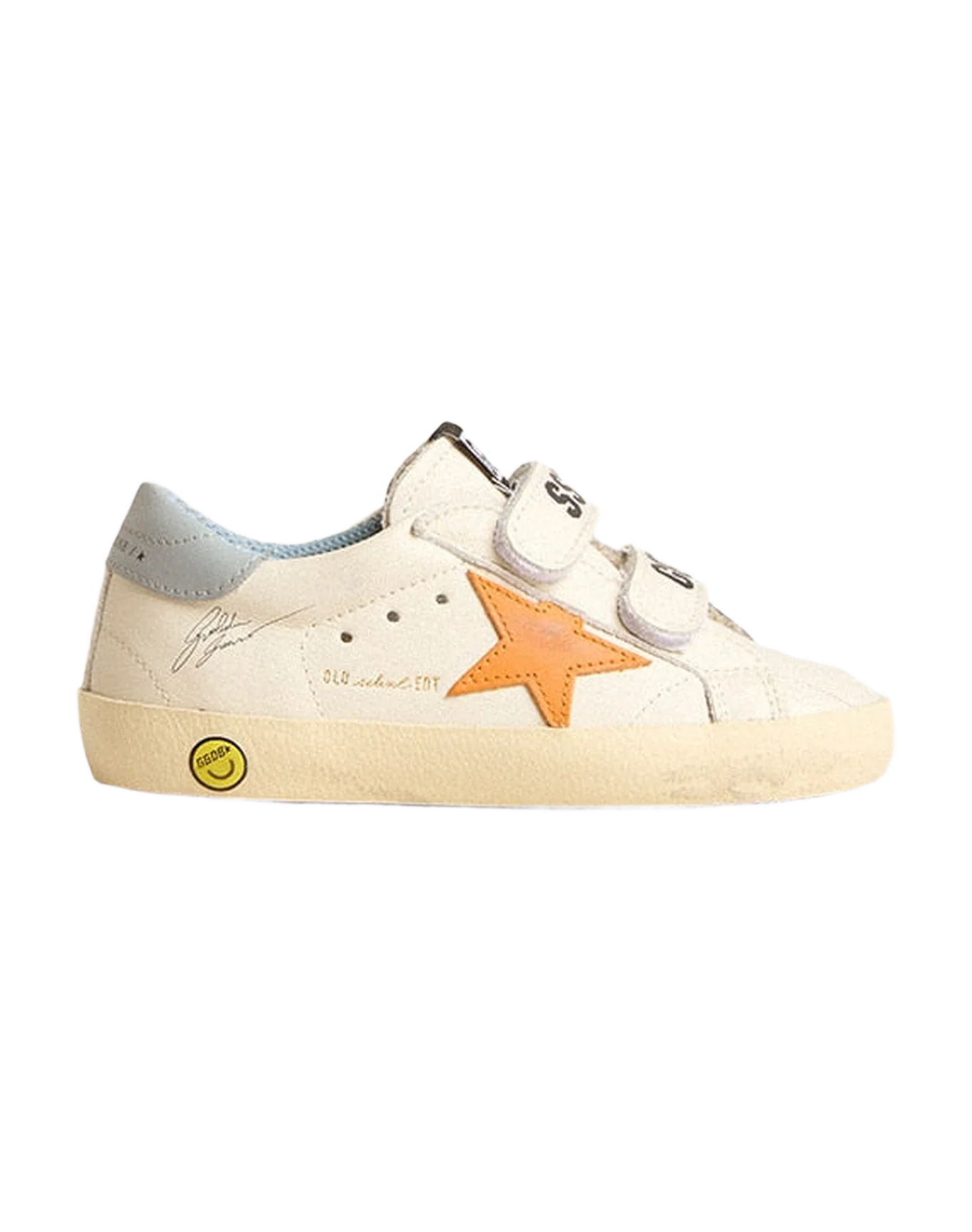 Kids | Young Old School Leather with Orange Star & Baby Blue Heel Tab | White x Orange x Silver Blue - Image 5