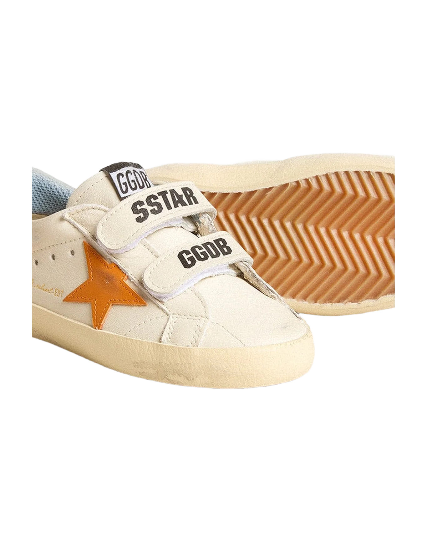 Kids | Young Old School Leather with Orange Star & Baby Blue Heel Tab | White x Orange x Silver Blue - Image 7