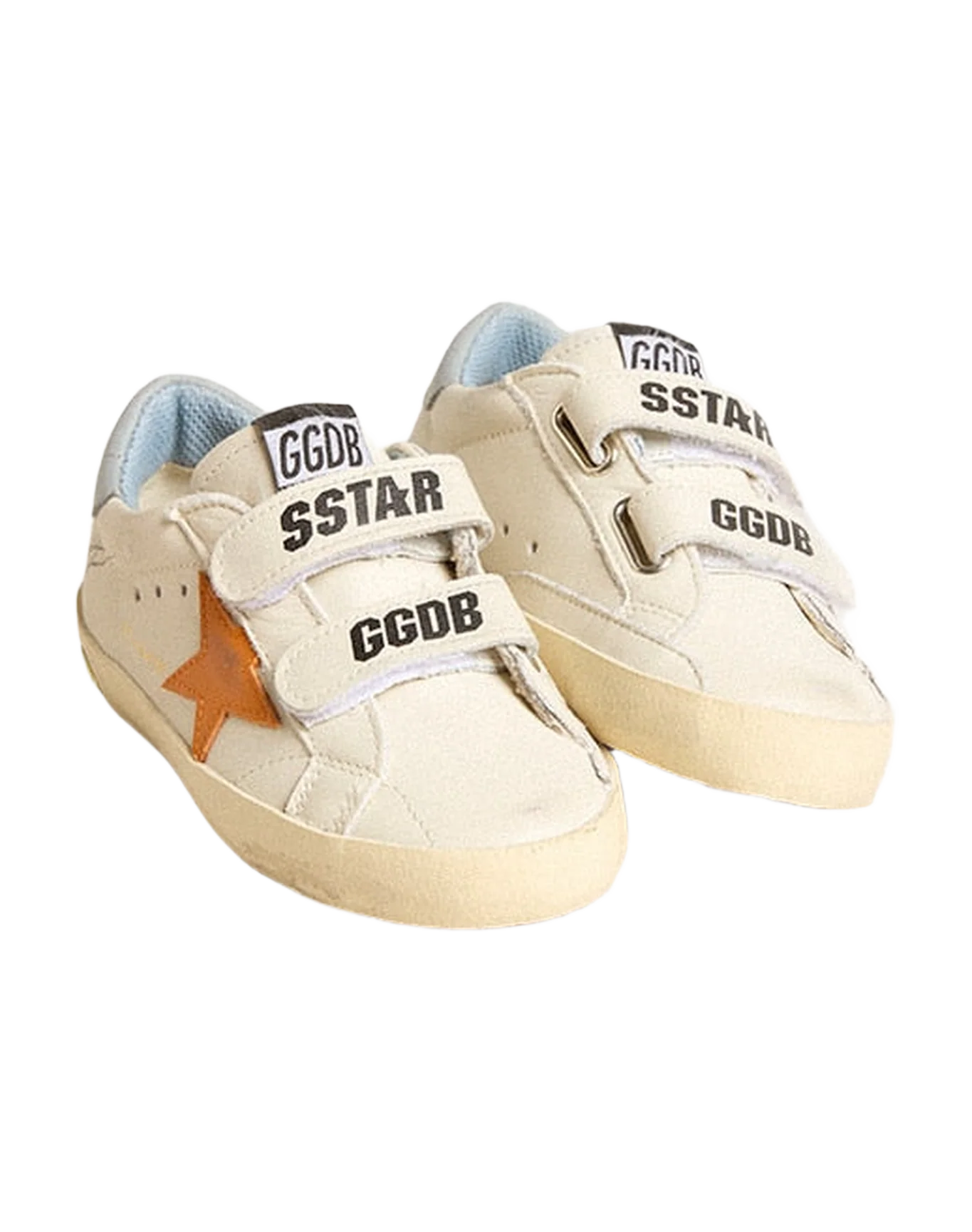 Kids | Young Old School Leather with Orange Star & Baby Blue Heel Tab | White x Orange x Silver Blue - Image 8