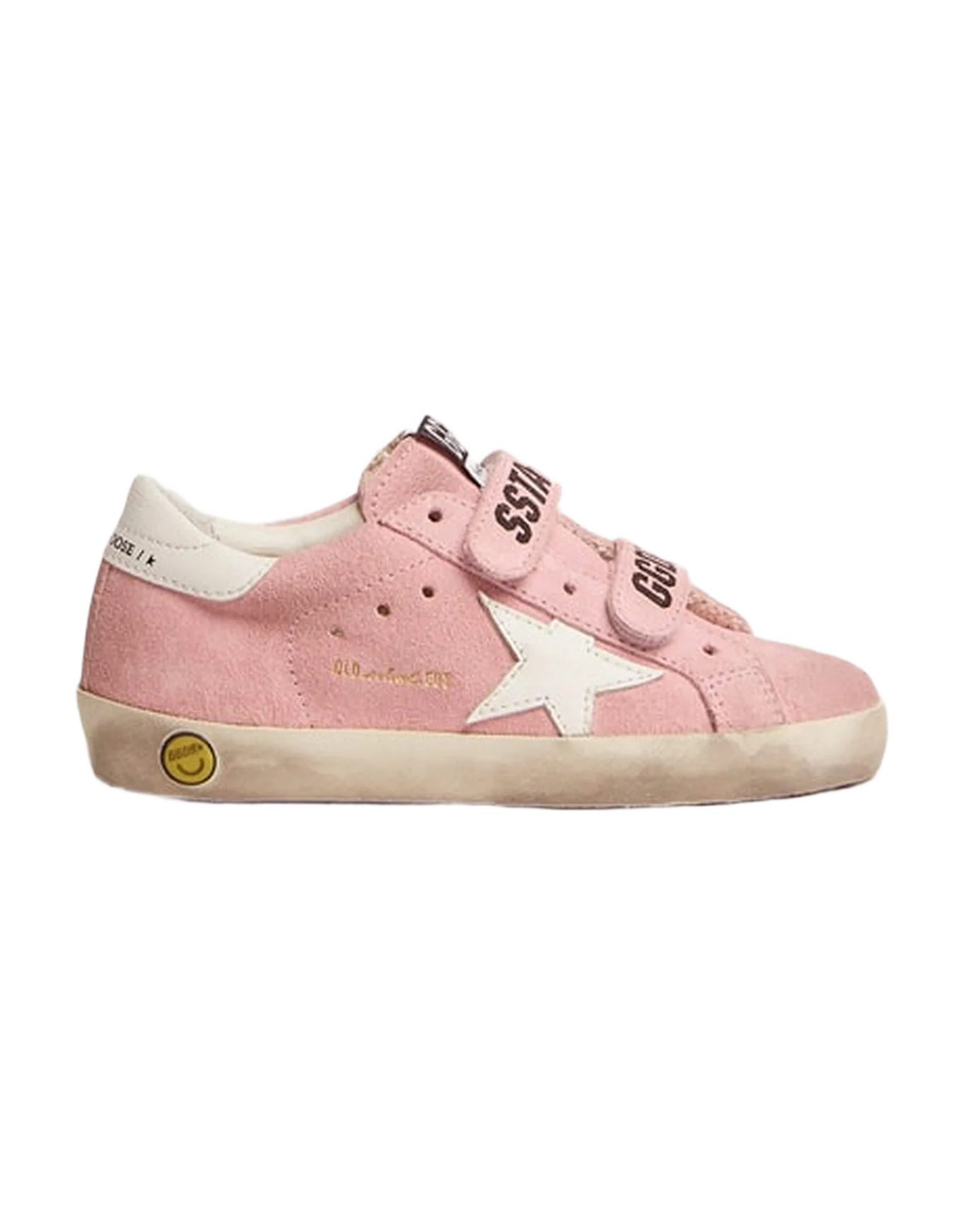 Kids | Young Old School Pink Suede with Leather Star & Heel Tab | Baby Pink x White - Image 6