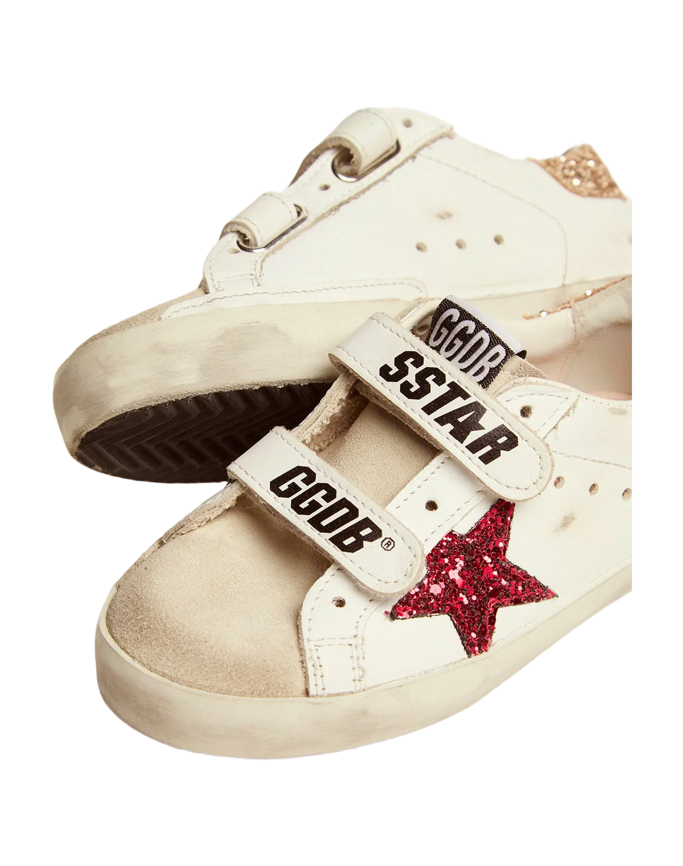 Kids | Young Old School Sneakers with Colored Glitter Star & Heel Tab | White x Red x Ice x Gold x - Image 3