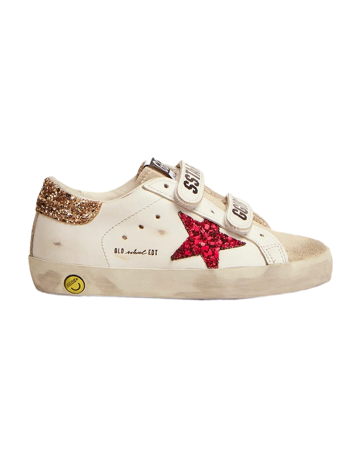 Kids | Young Old School Sneakers with Colored Glitter Star & Heel Tab | White x Red x Ice x Gold x - Image 4