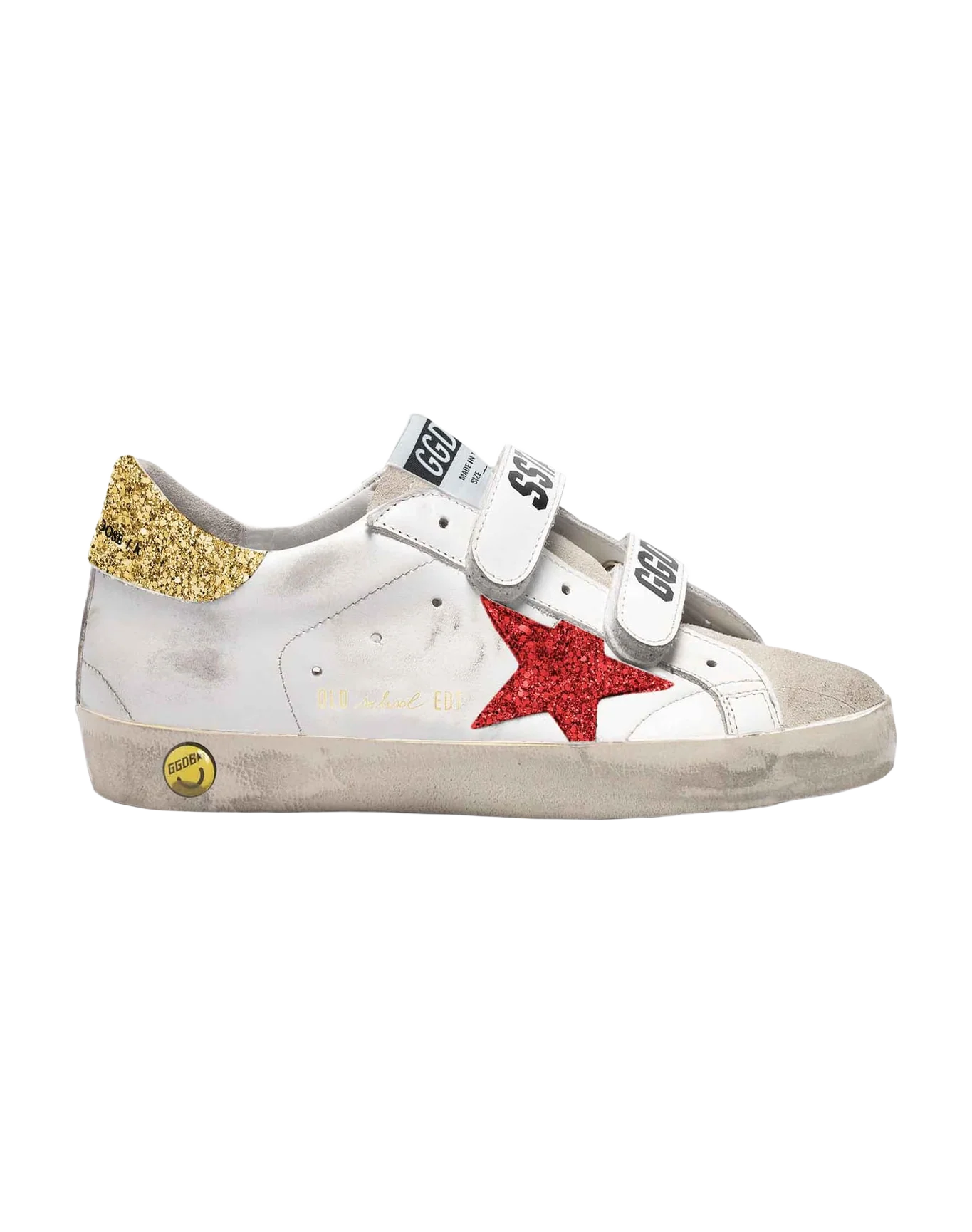 Kids | Young Old School Sneakers with Colored Glitter Star & Heel Tab | White x Red x Ice x Gold x - Image 5
