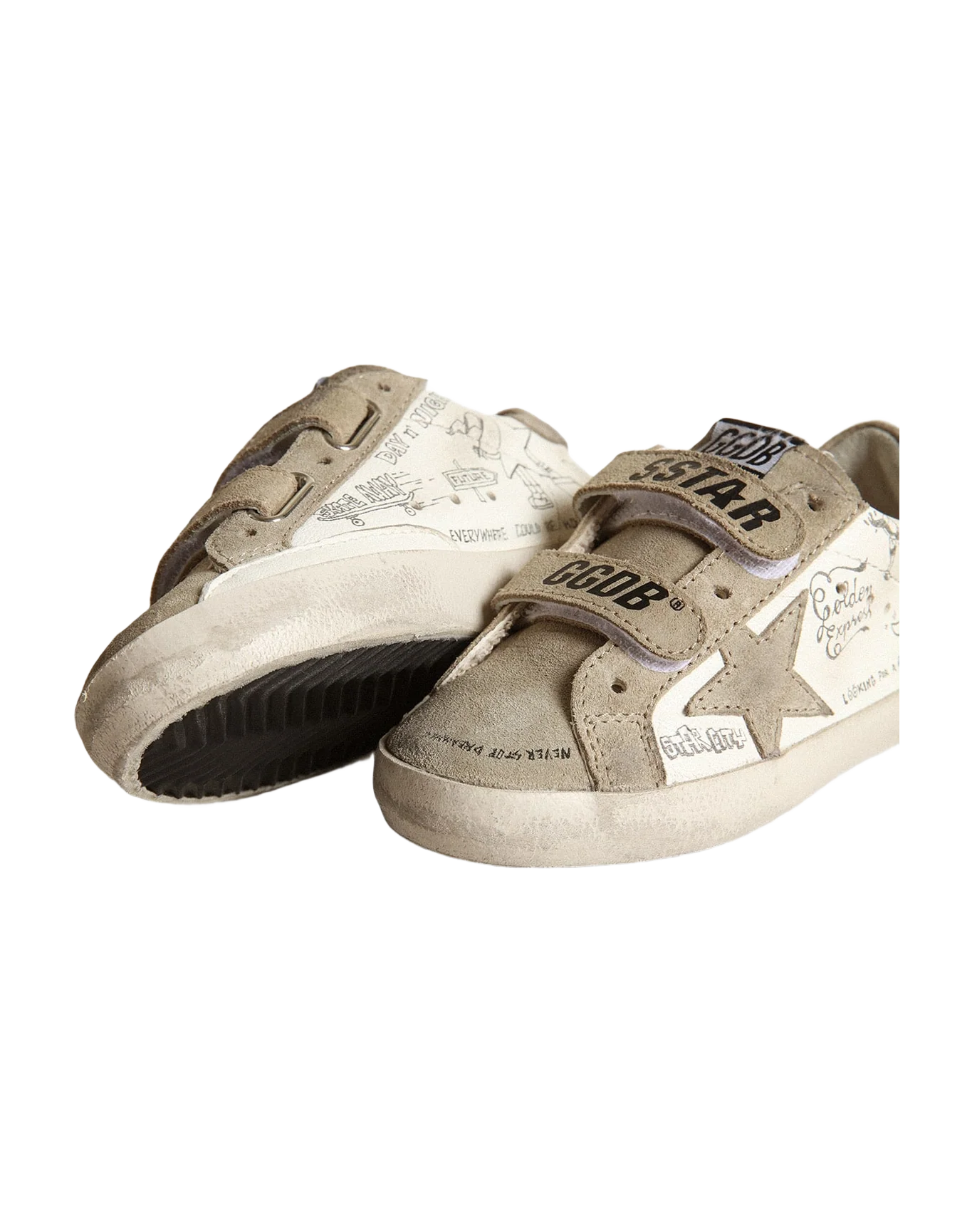 Kids | Young Old School White Nappa with Dove Gray Inserts | White x Black x Taupe - Image 5