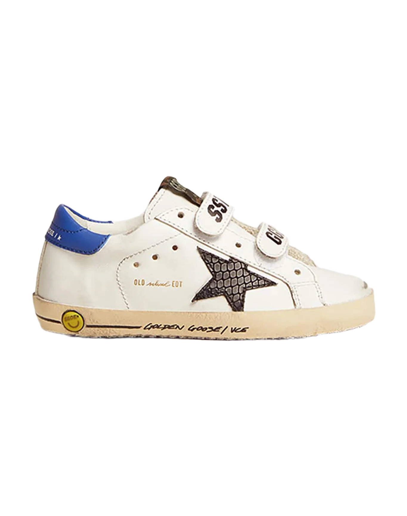 Kids | Young Old School with Black Snake Print Leather Star & Blue Heel | White x Black x Blue - Image 2