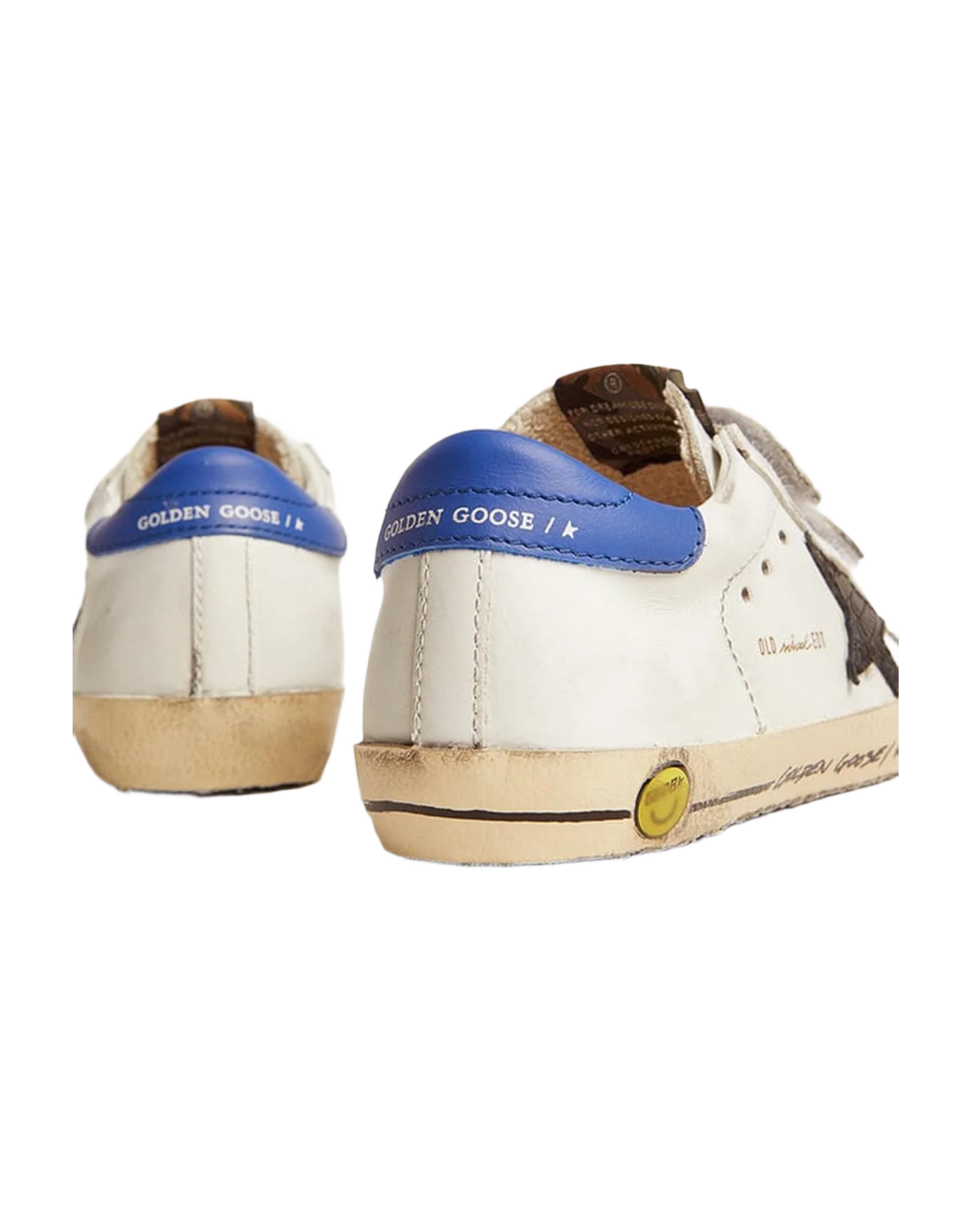 Kids | Young Old School with Black Snake Print Leather Star & Blue Heel | White x Black x Blue - Image 3