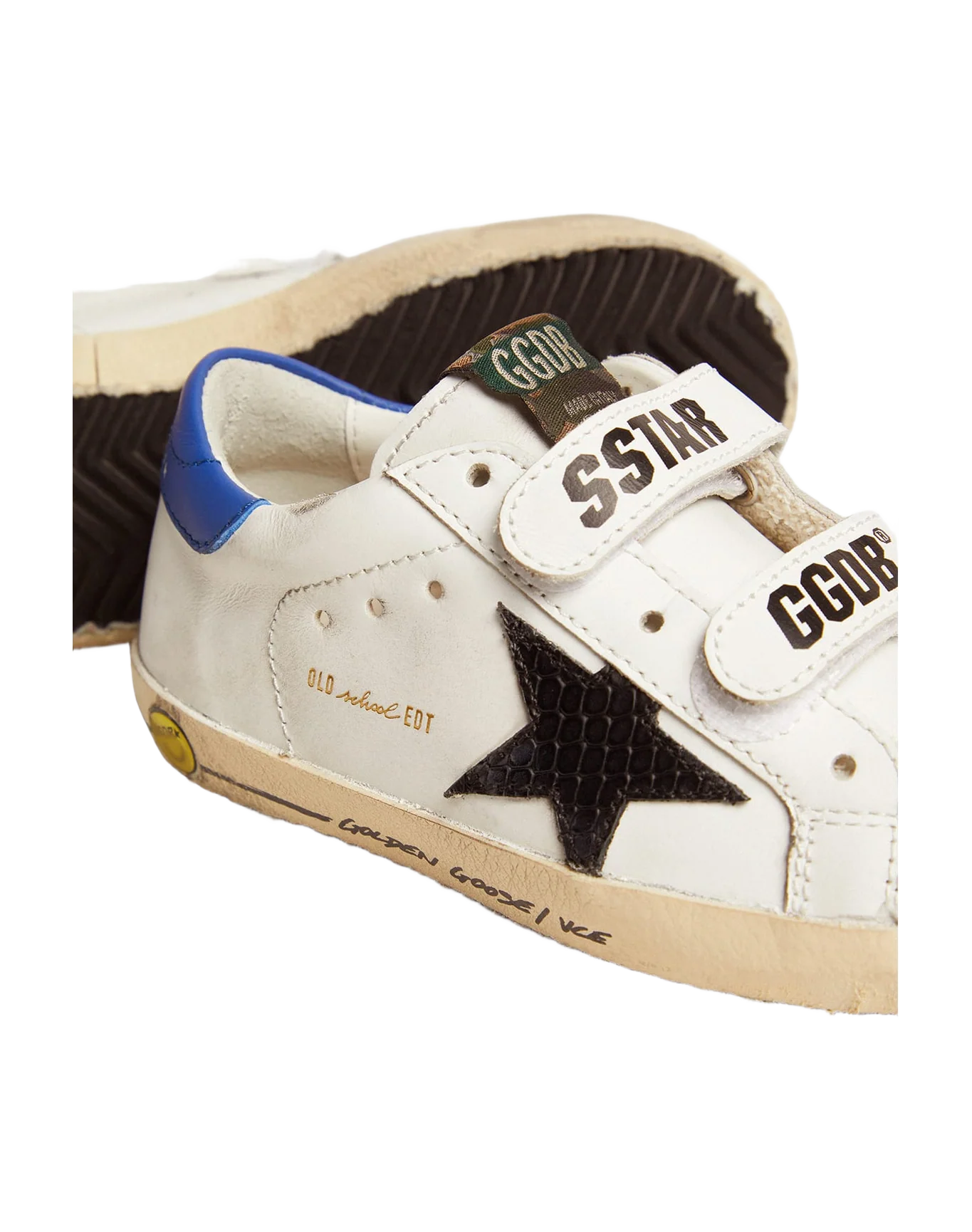 Kids | Young Old School with Black Snake Print Leather Star & Blue Heel | White x Black x Blue - Image 7